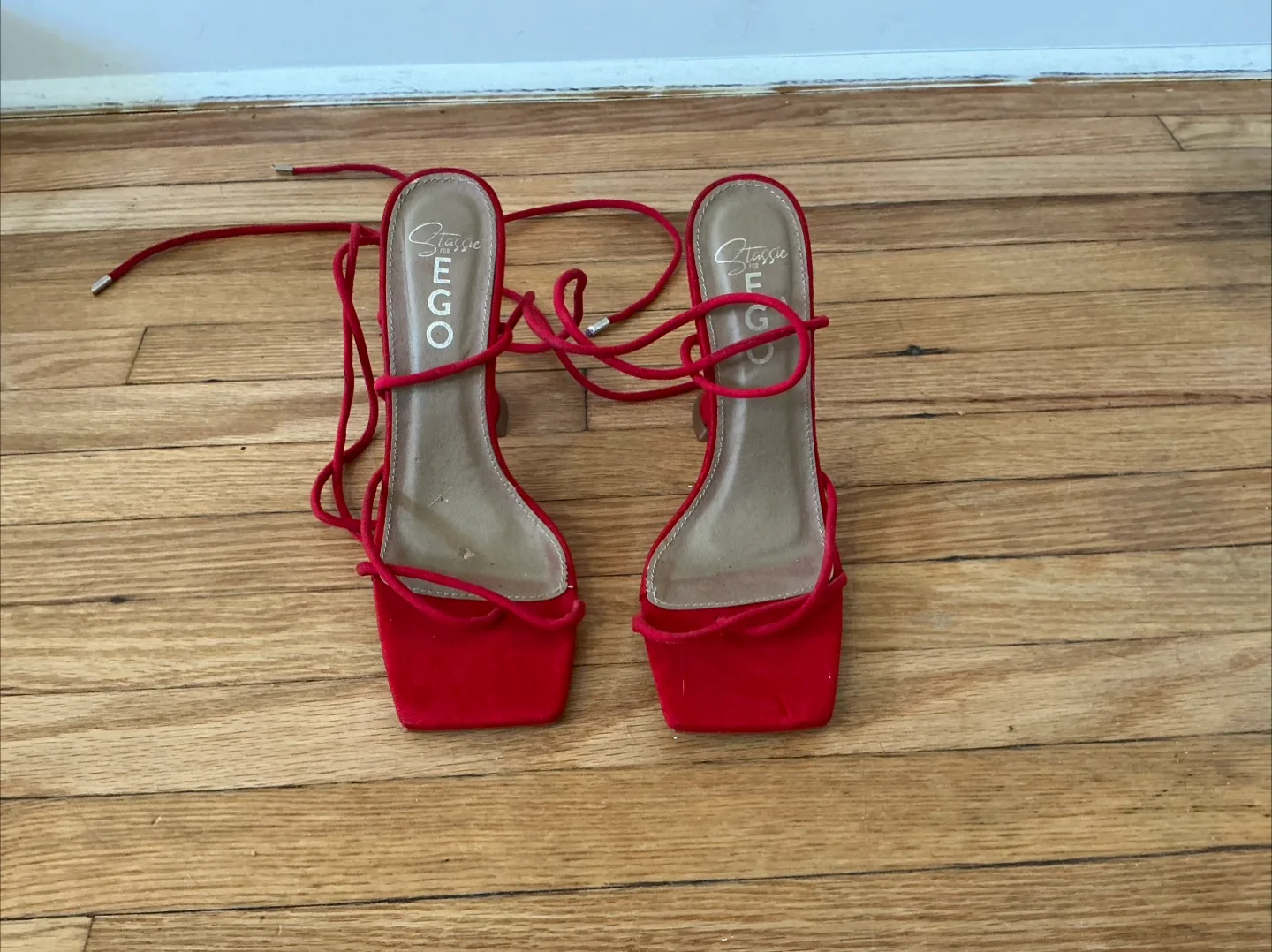 EGO Red Lace-Up Heels thumbnail