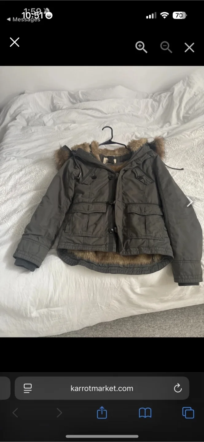 Thrive Olive Green Winter Jacket w/ Fur Trim thumbnail