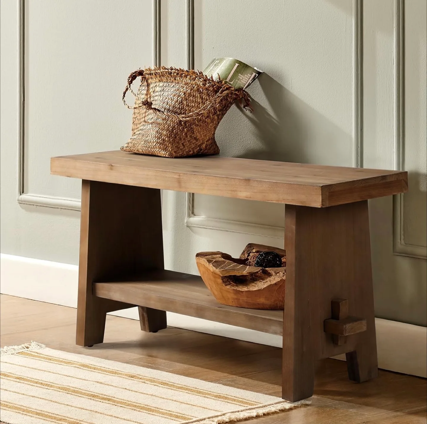 HOKYHOKY Solid Wood Entryway Bench , thumbnail