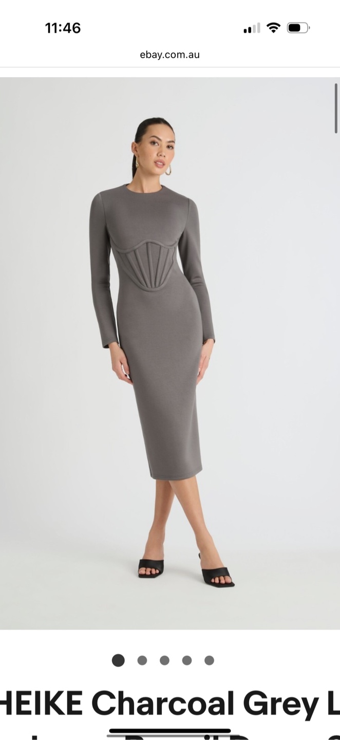 Sheike Charcoal Grey Long Sleeve Dress