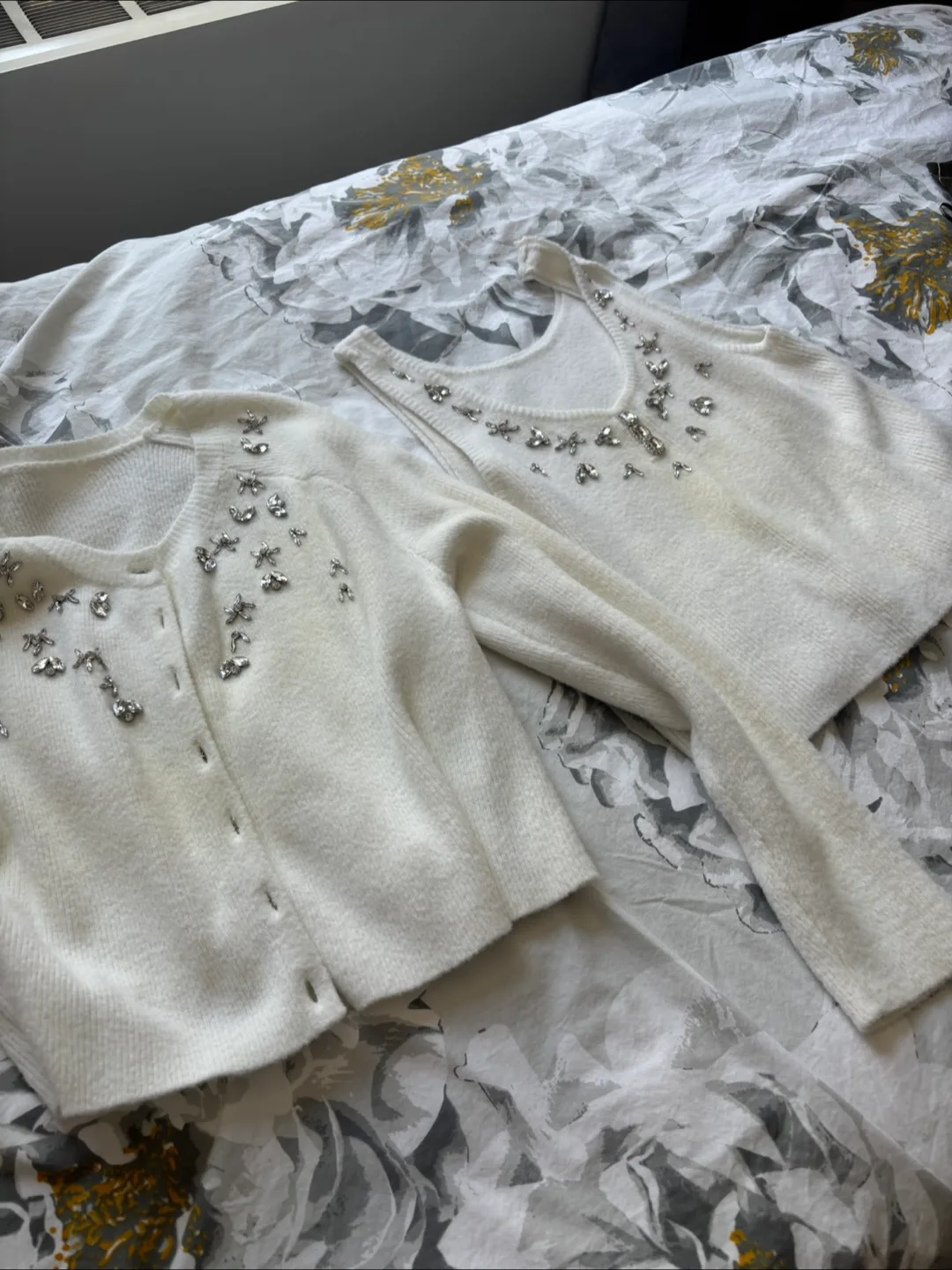 White Embellished Sweater Tank & Cardigan Set thumbnail