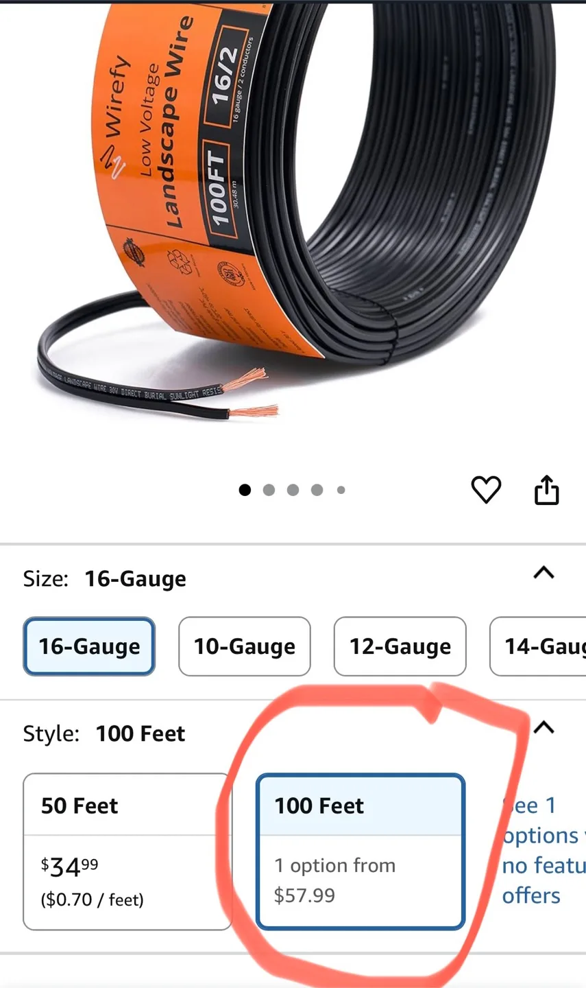 Wirefy 16/2 Low Voltage Landscape Lighting Wire - 100 Feet thumbnail