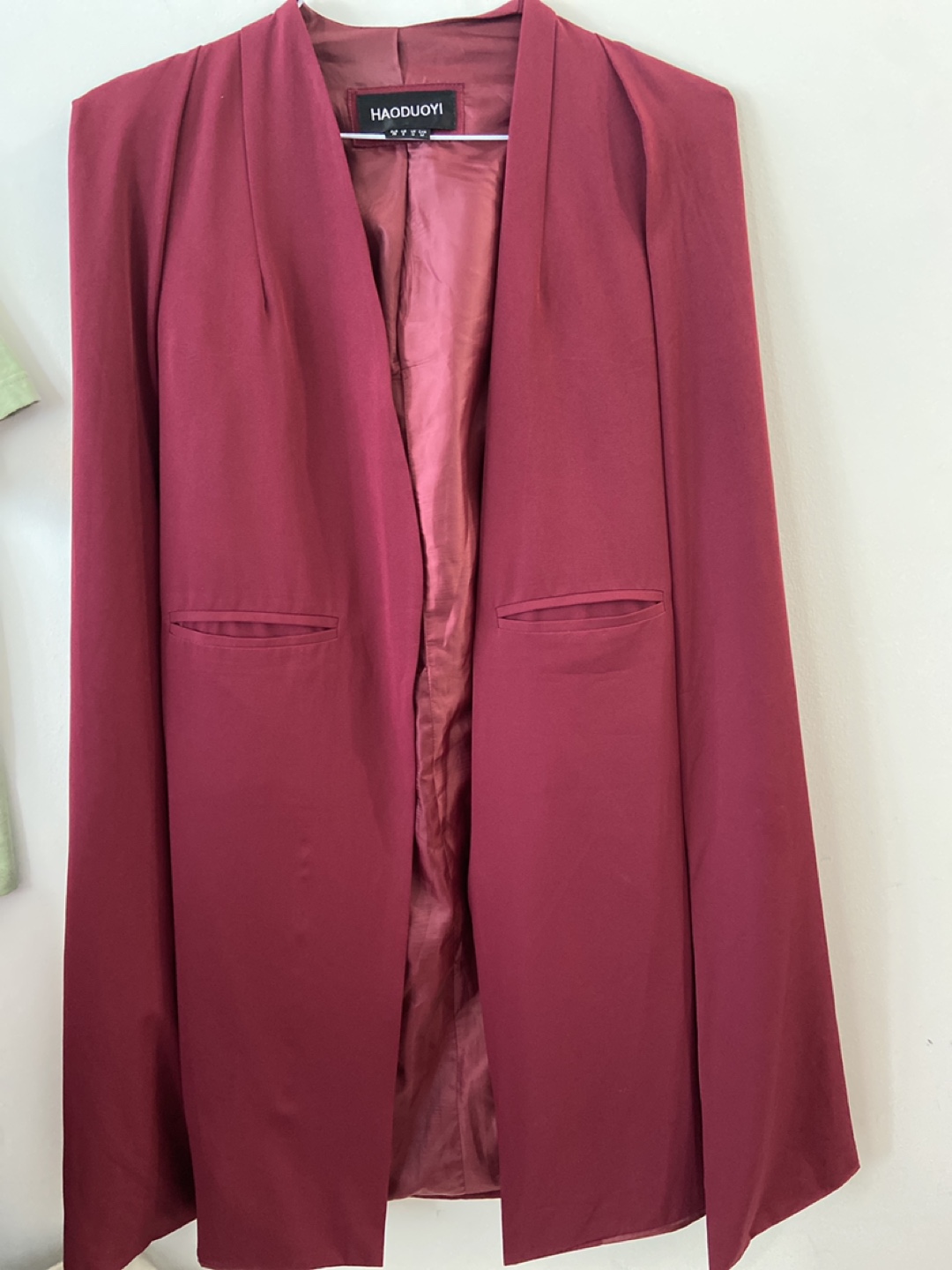 Haoduoyi Burgundy Cape Blazer - Size S