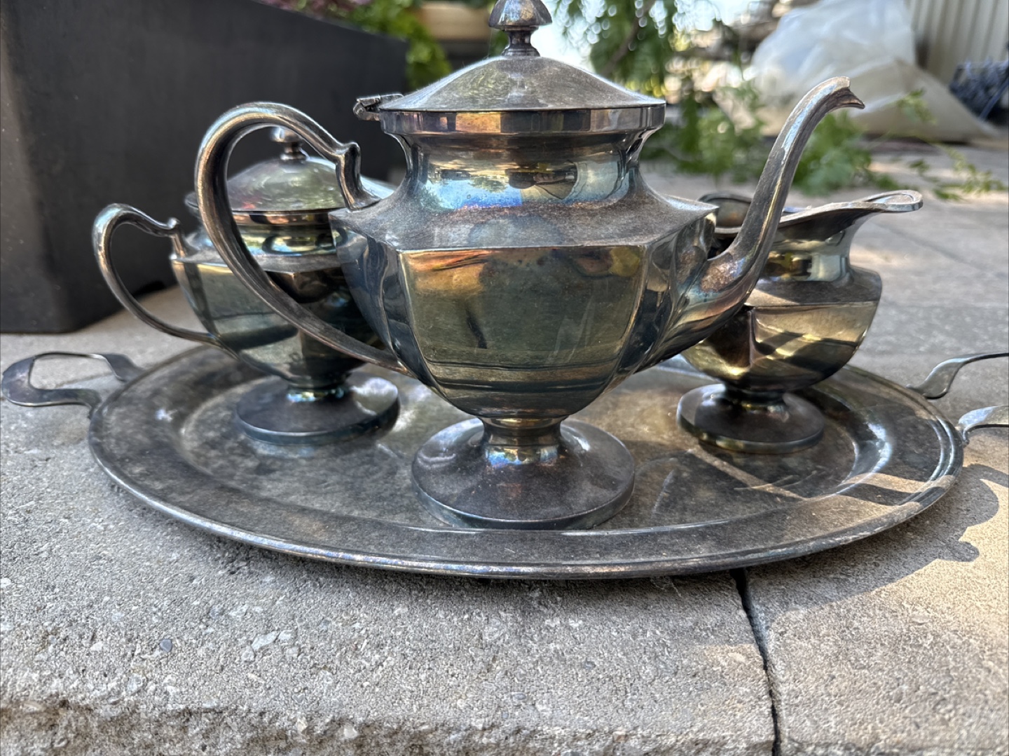Vintage Apollo Sheffield Nickel Silver BRS 4 Piece Set Tray