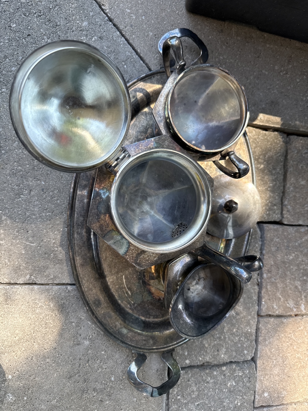 Vintage Apollo Sheffield Nickel Silver BRS 4 Piece Set Tray - photo 5