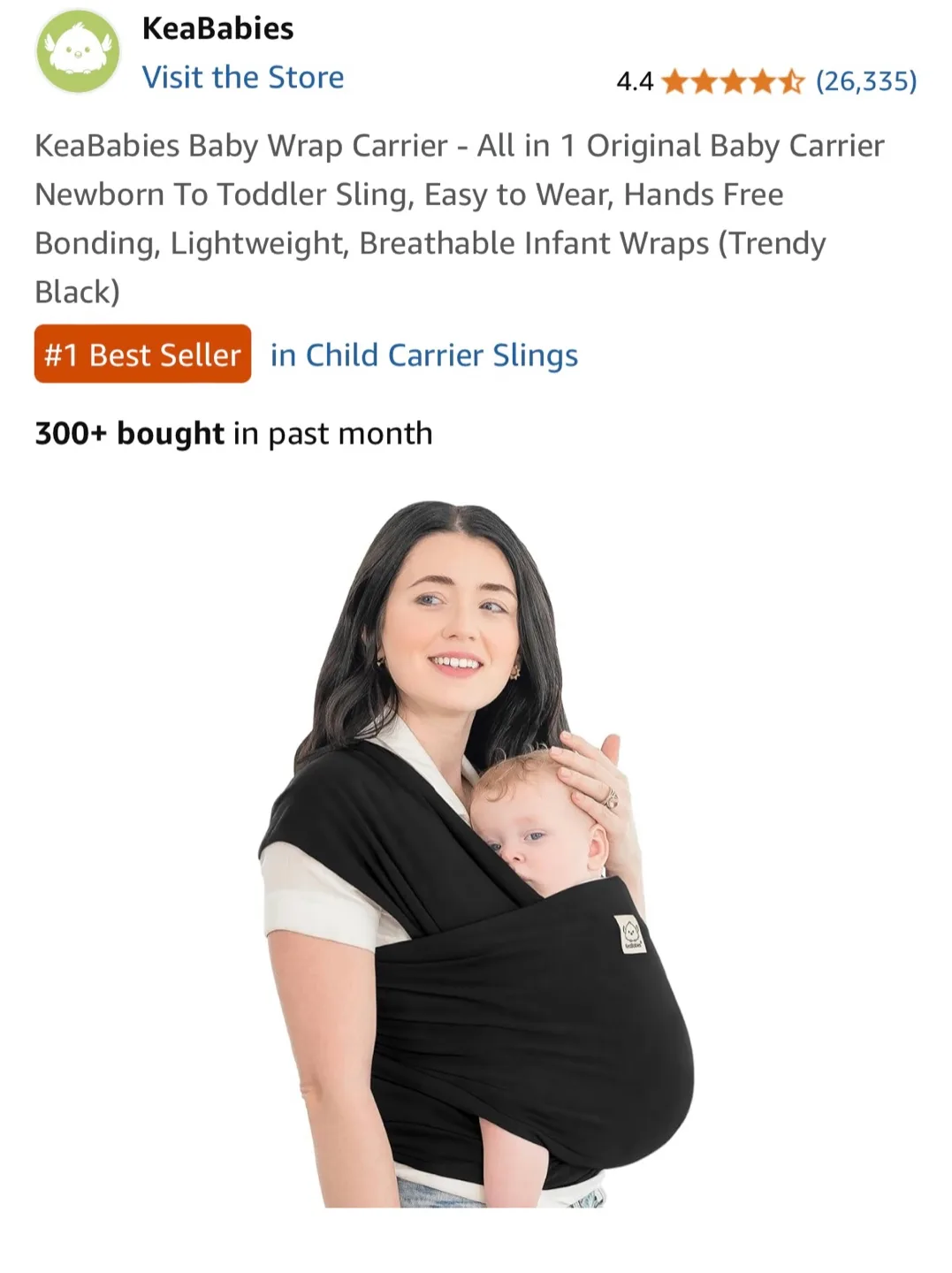 KeaBabies Baby Wrap Carrier - Black thumbnail