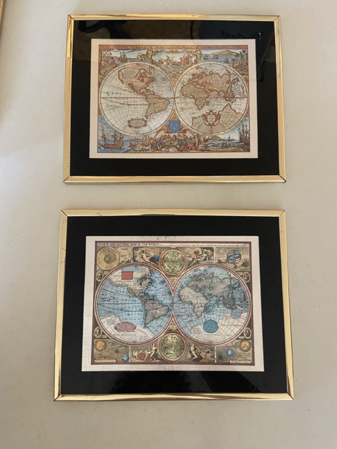 Framed World Map Prints (Set of 2)