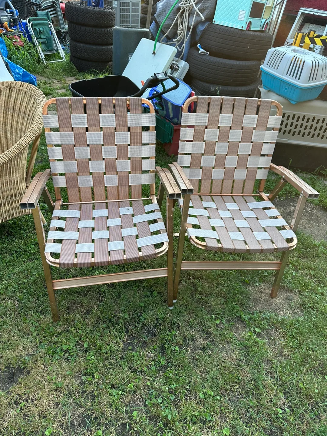 Vintage Aluminum Folding Lawn Chairs (Pair) thumbnail