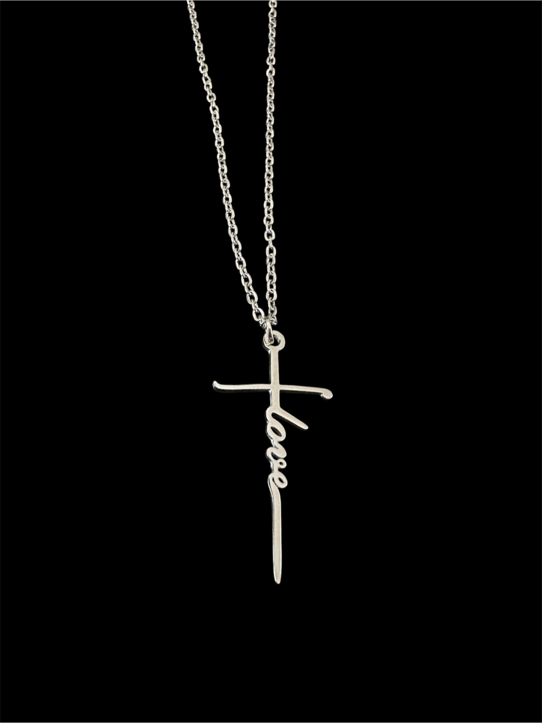 Silver 'Love' Cross Necklace