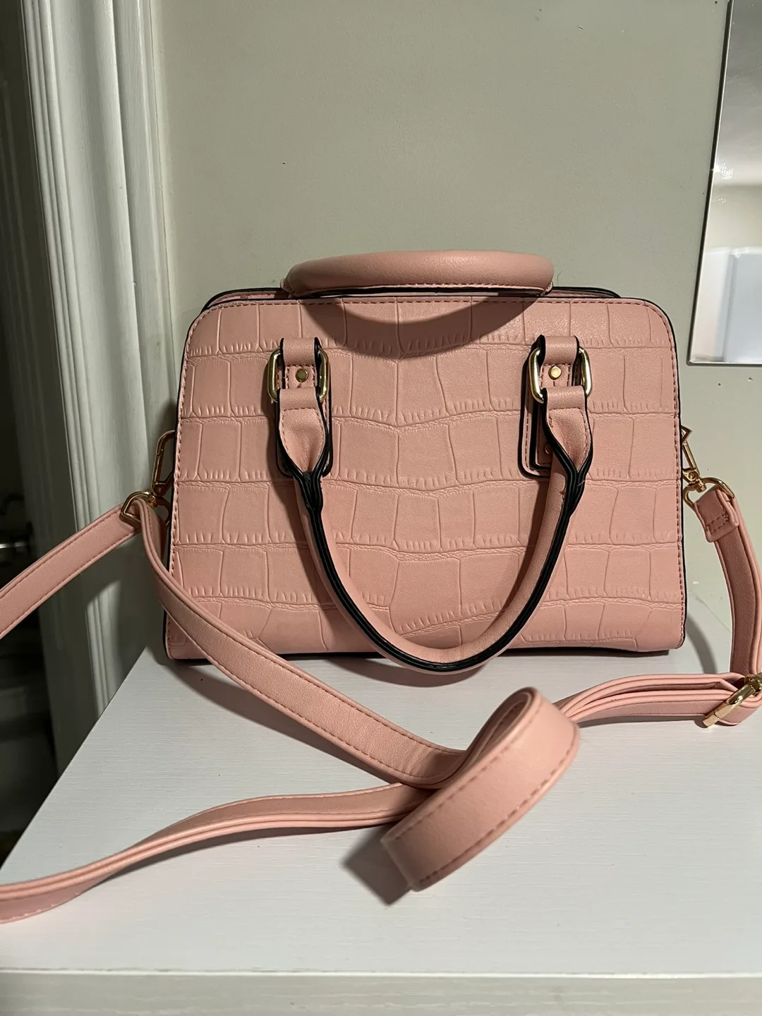 Pink Faux Leather Satchel Handbag thumbnail