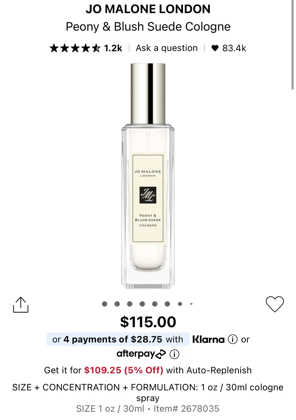 Jo Malone Peony & Blush Suede Cologne 30ml thumbnail