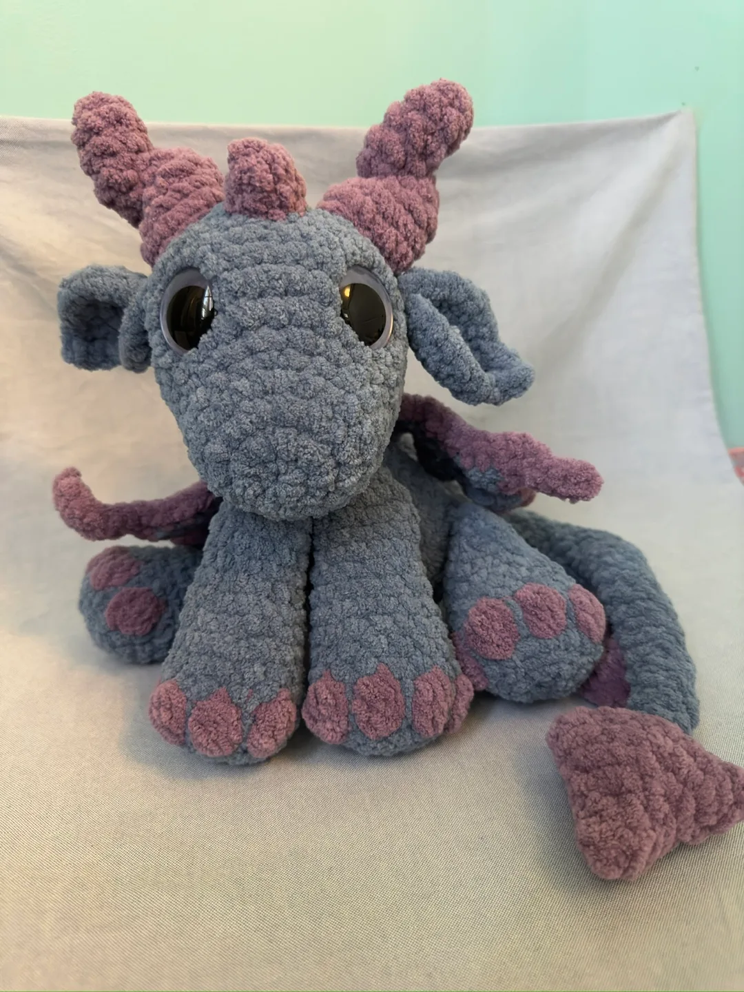 Handmade Crochet Dragon Plush - Blue & Purple thumbnail