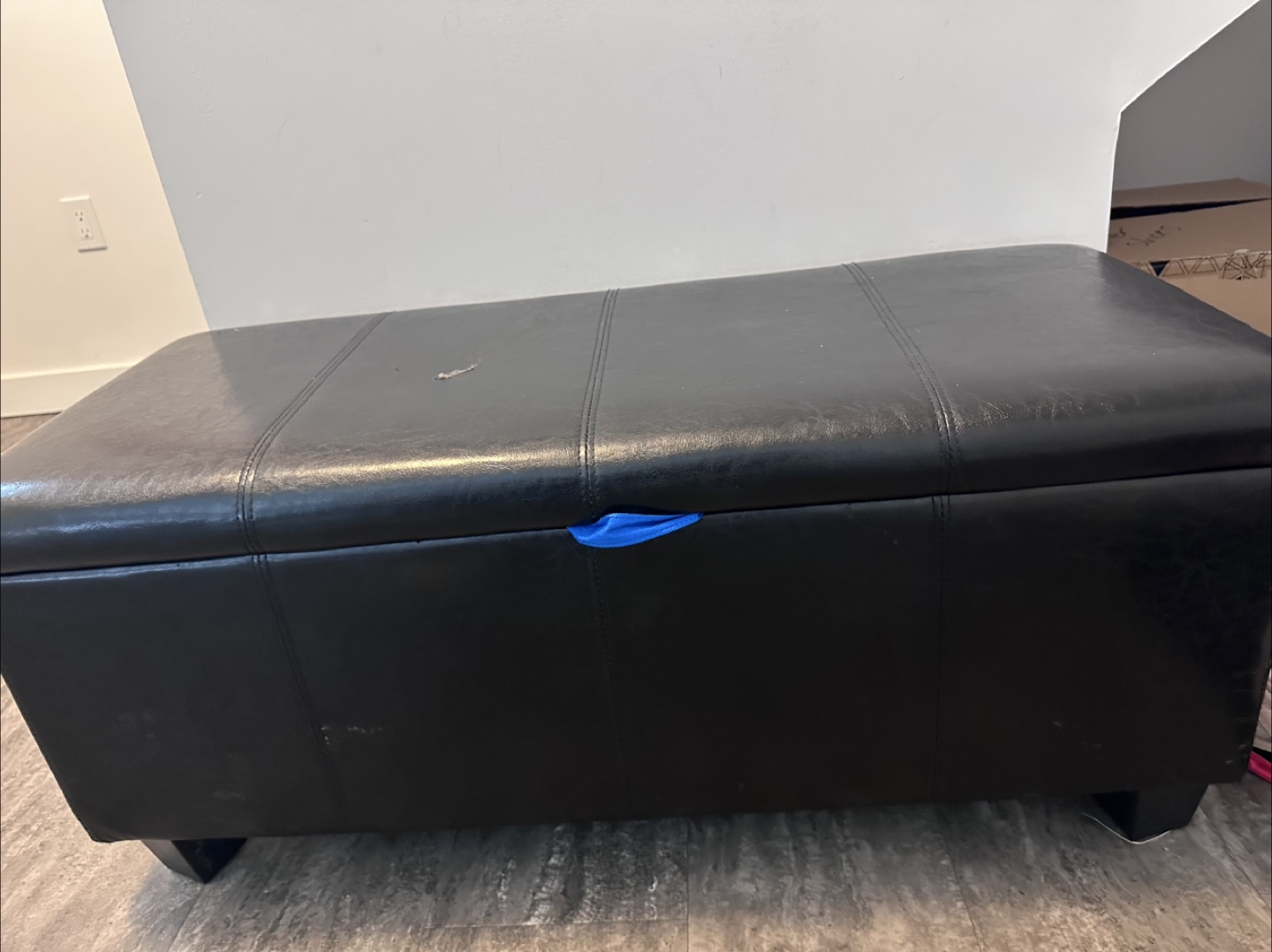 Black Faux Leather Storage Ottoman