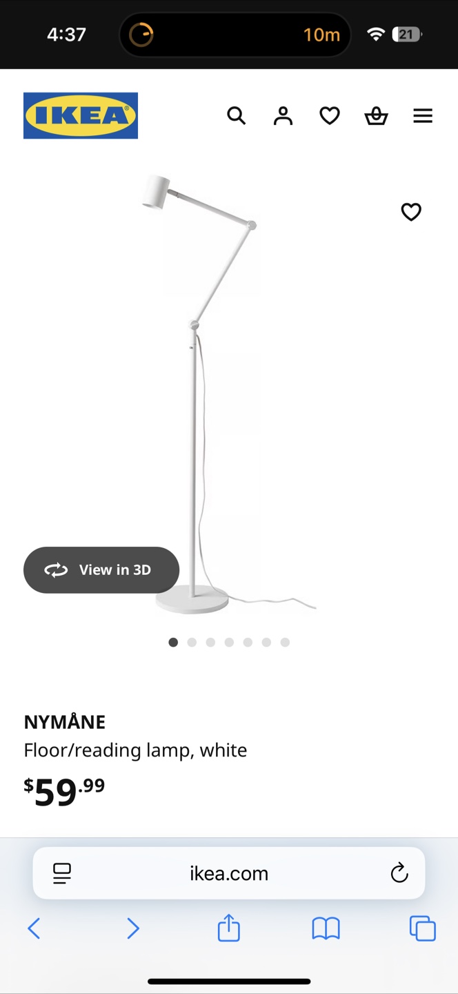 IKEA NYMÅNE Floor/Reading Lamp, White - photo 2