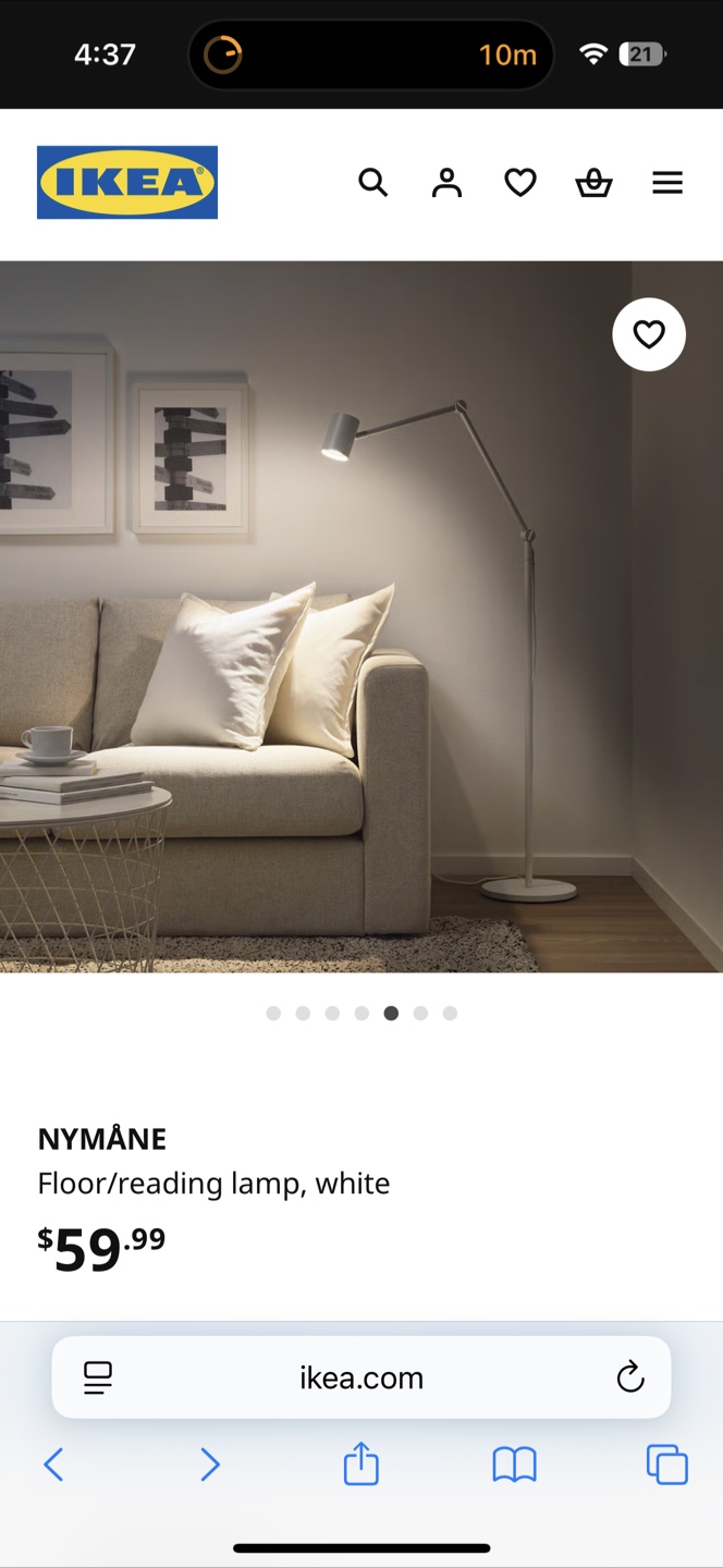 IKEA NYMÅNE Floor/Reading Lamp, White - photo 3