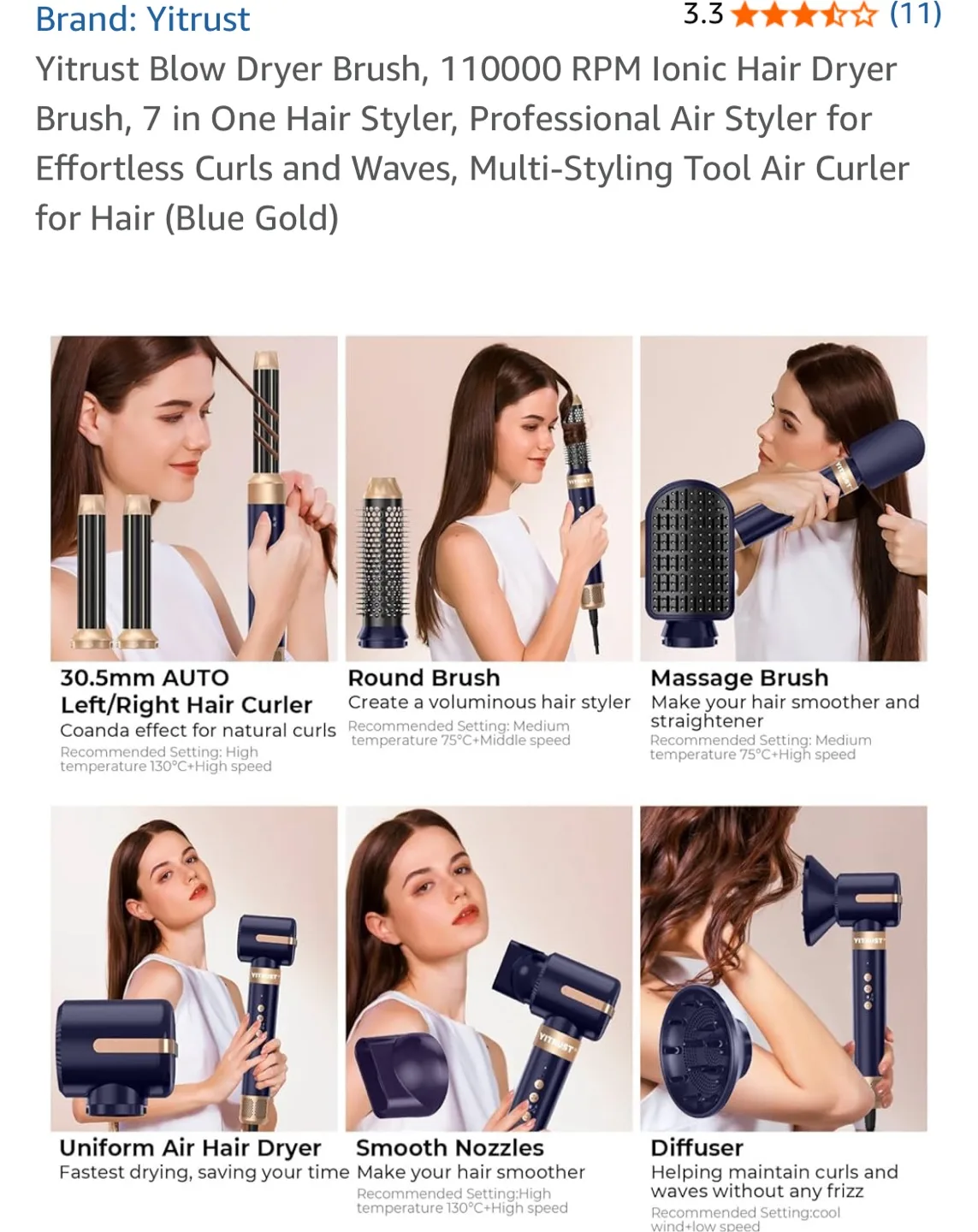 Yitrust Blow Dryer Brush - 7 in 1 Hair Styler image indicator(7)