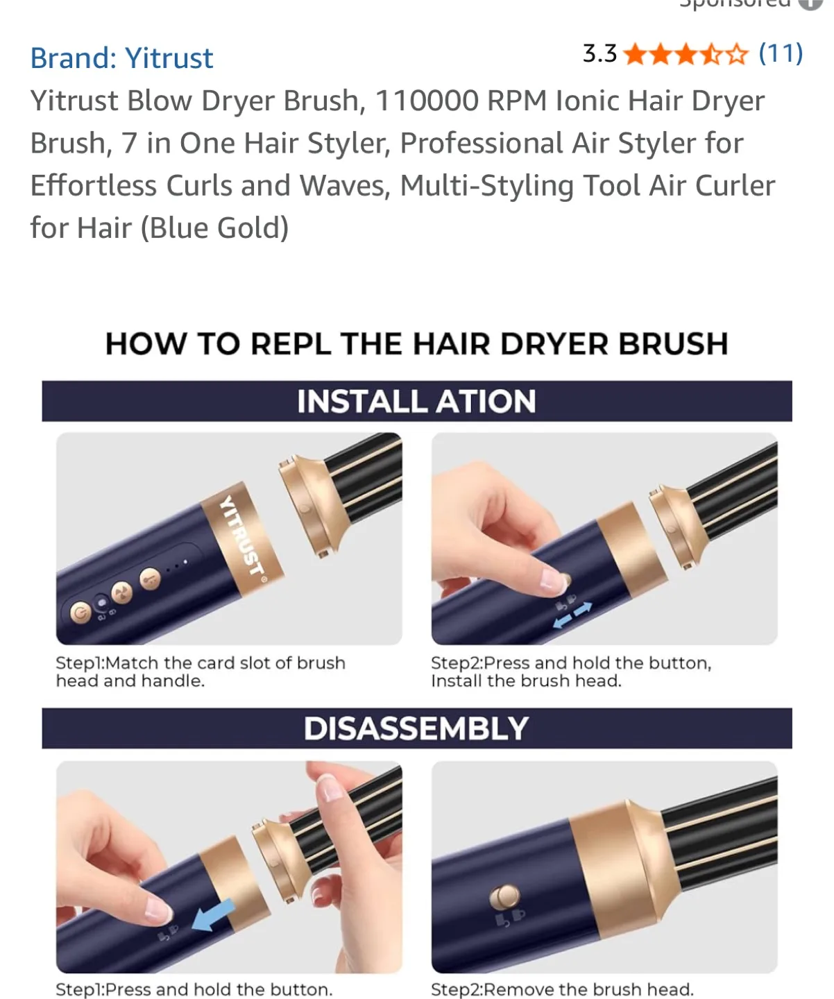Yitrust Blow Dryer Brush - 7 in 1 Hair Styler image indicator(10)