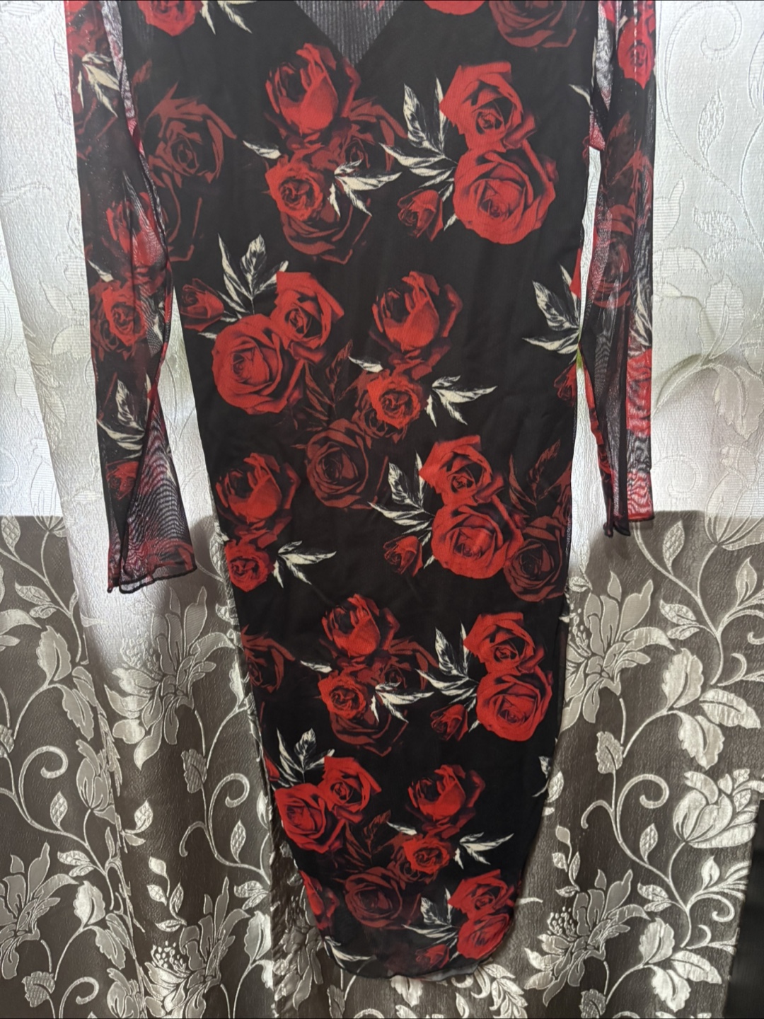 Rose Print Mesh Bodycon Dress - photo 3
