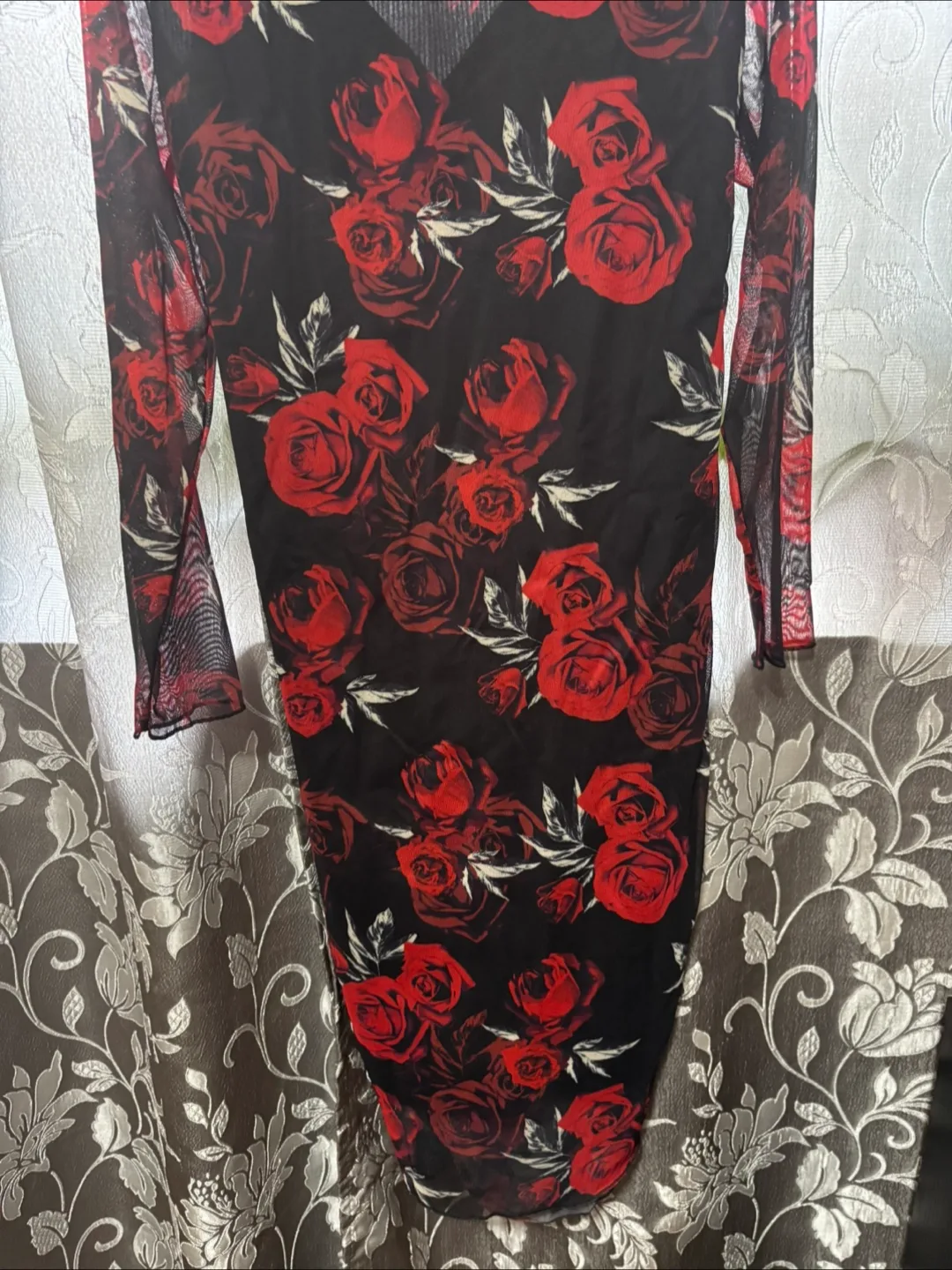Rose Print Mesh Bodycon Dress image indicator(3)