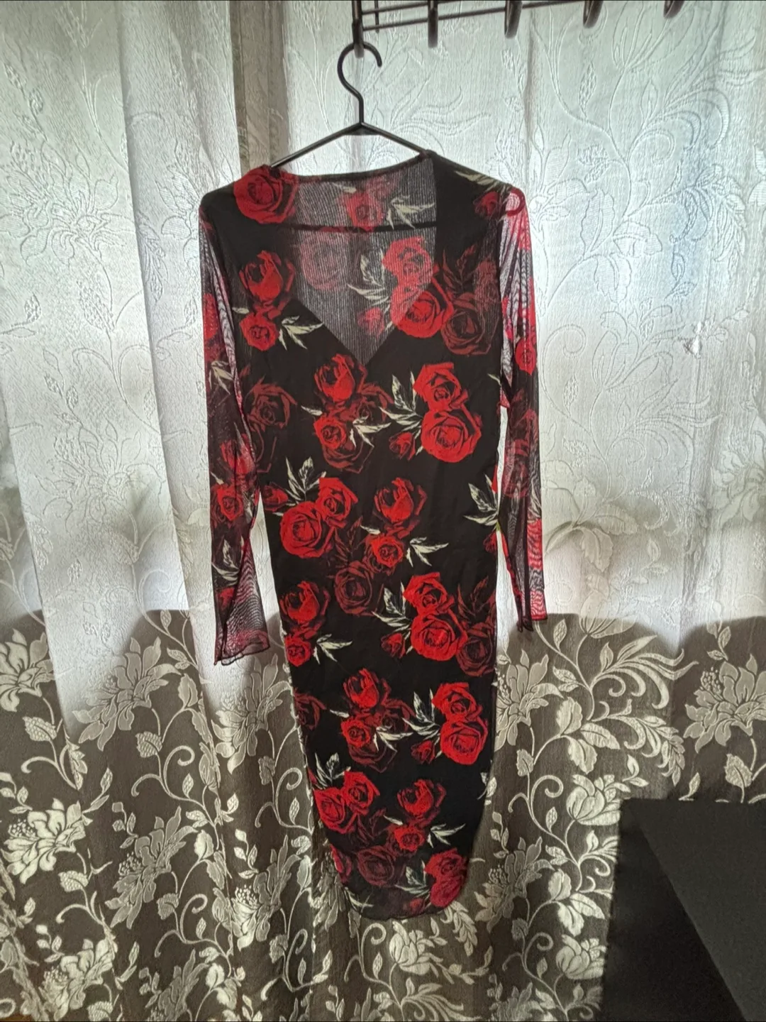Rose Print Mesh Bodycon Dress image indicator(4)