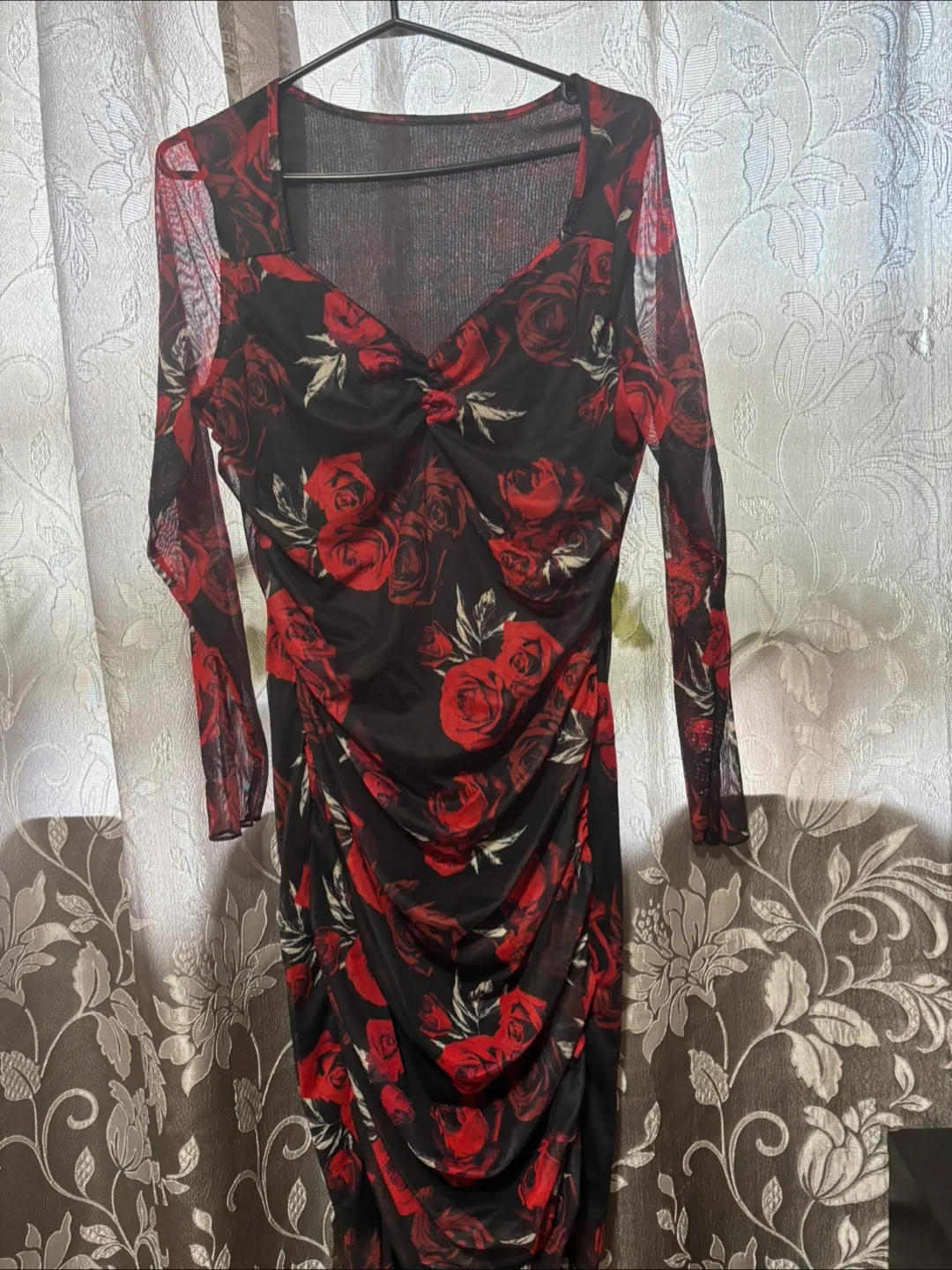 Rose Print Mesh Bodycon Dress image indicator(6)
