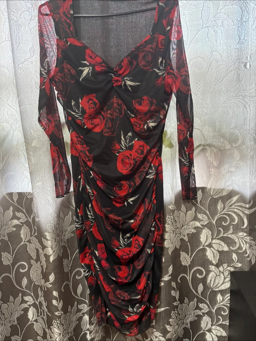 Rose Print Mesh Bodycon Dress thumbnail