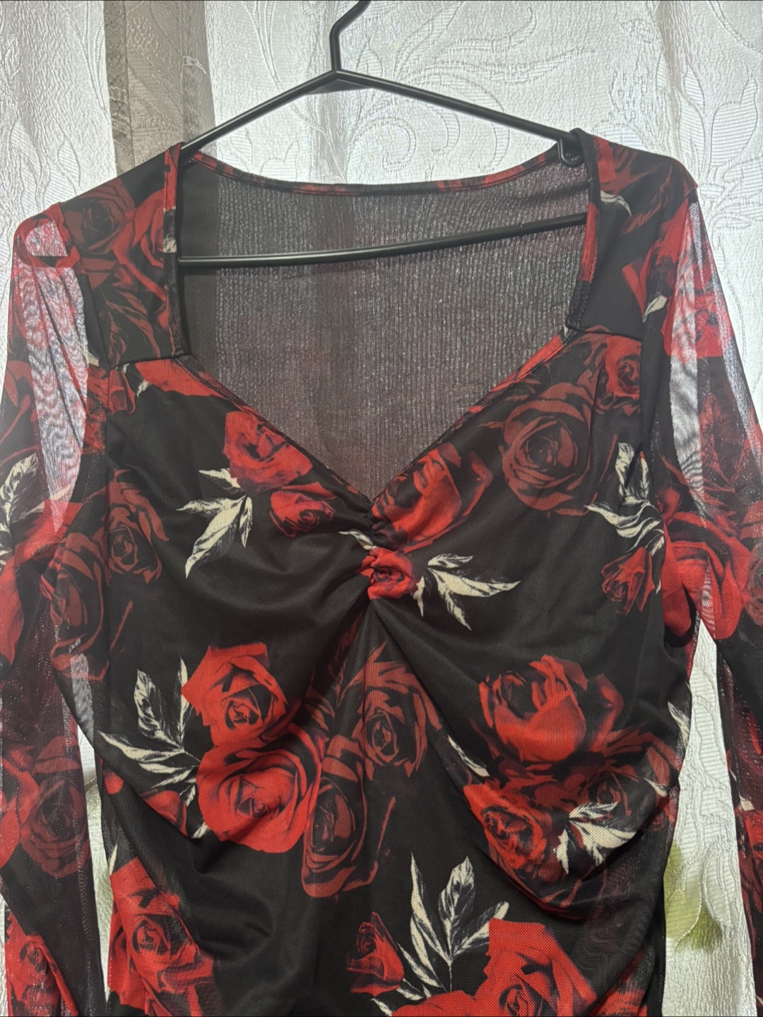 Rose Print Mesh Bodycon Dress - photo 2