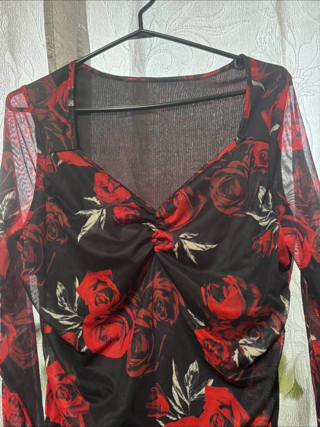 Rose Print Mesh Bodycon Dress image indicator(2)