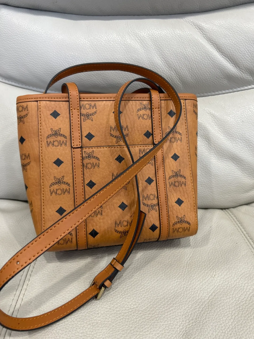 MCM Vintage Jacquard Tote Bag w/ Dog Charm image indicator(2)