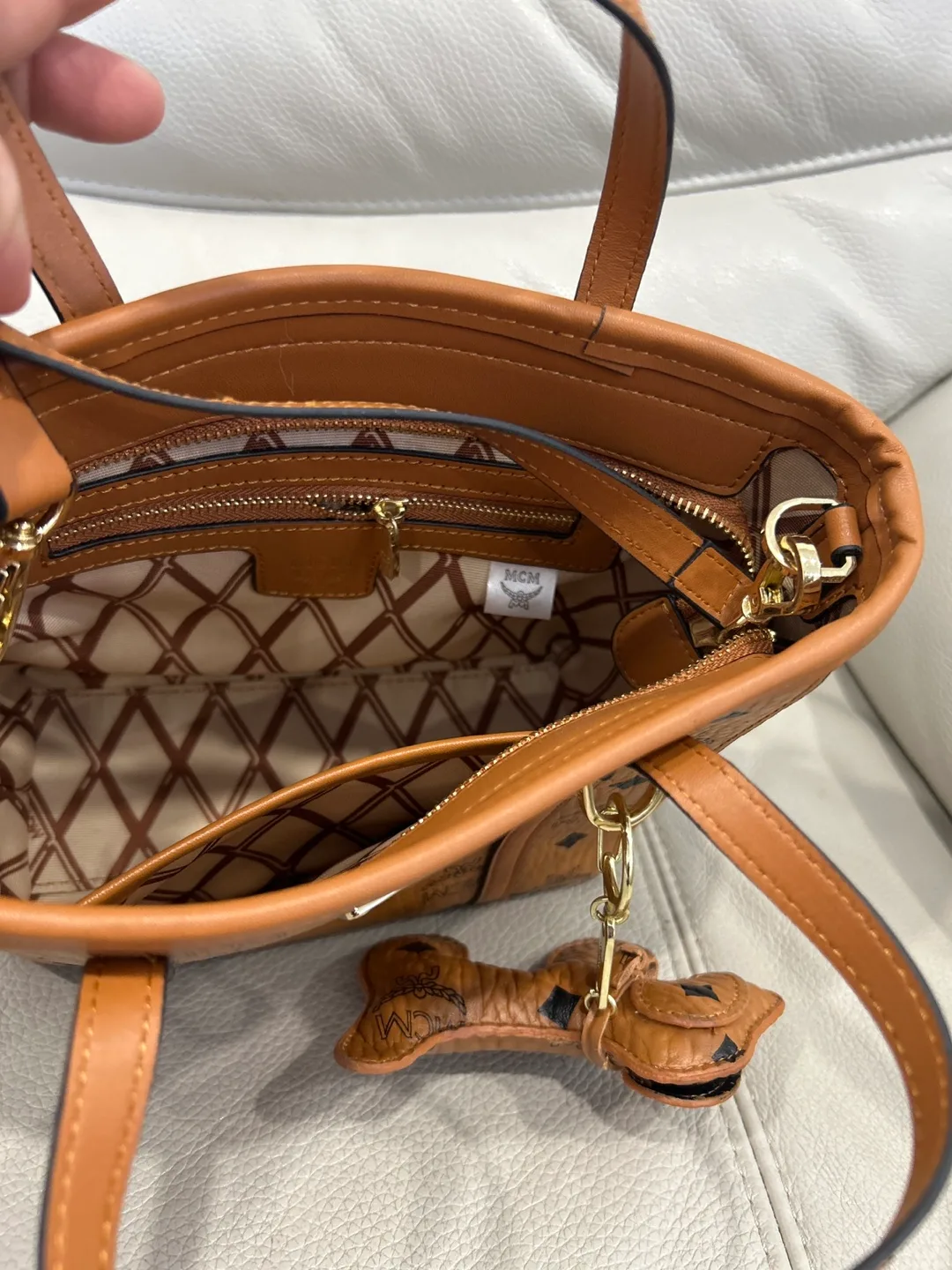 MCM Vintage Jacquard Tote Bag w/ Dog Charm image indicator(5)