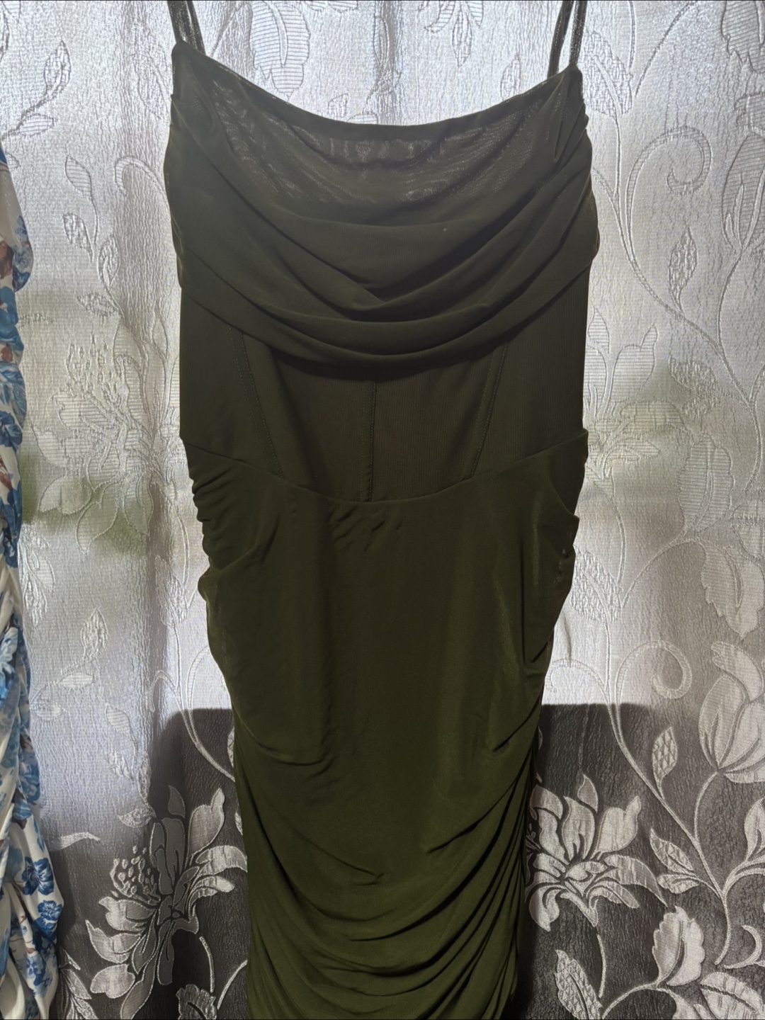 Olive Green Ruched Bodycon Dress