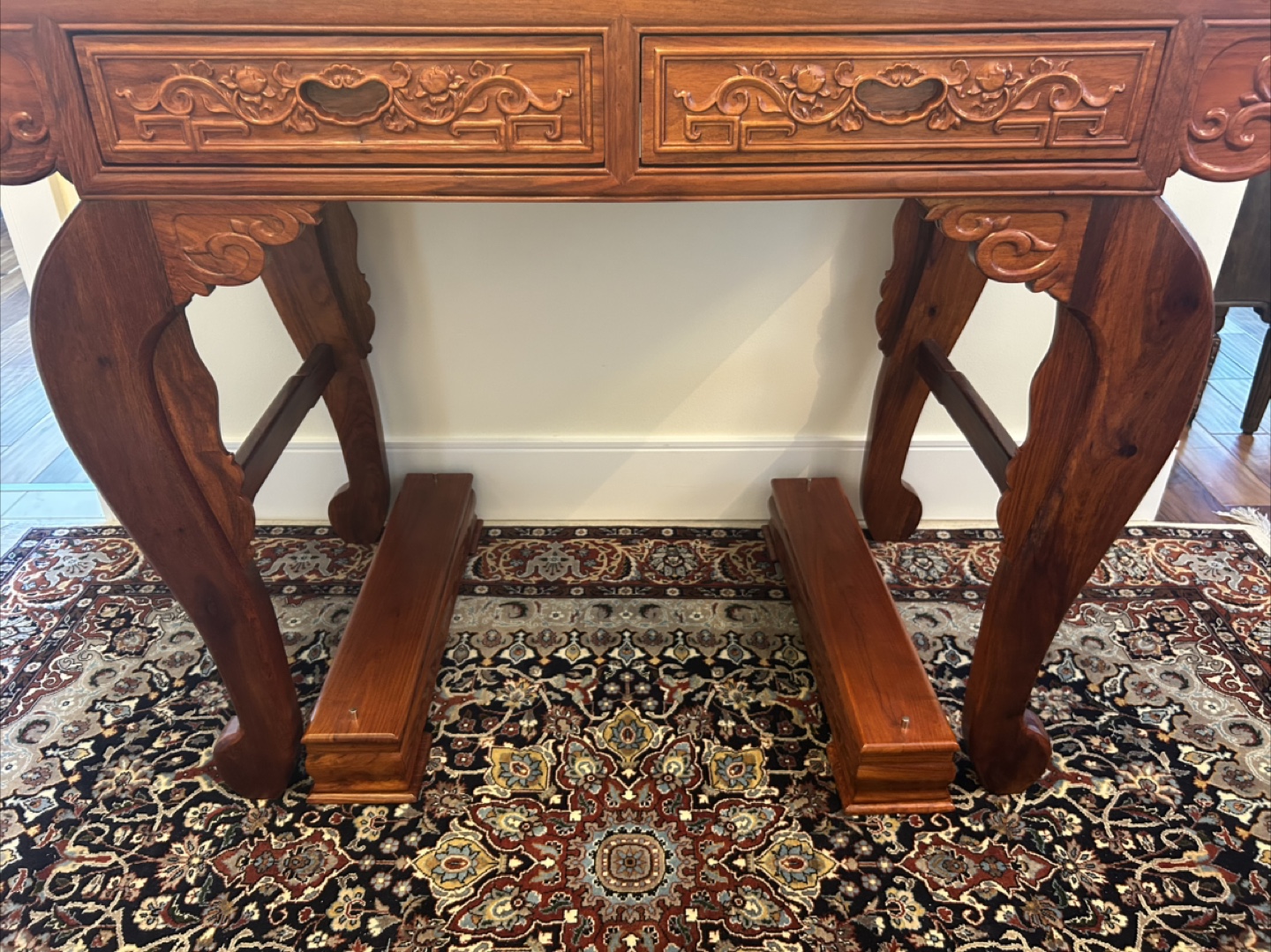 Ornate Rosewood Table with Glass Top - photo 5