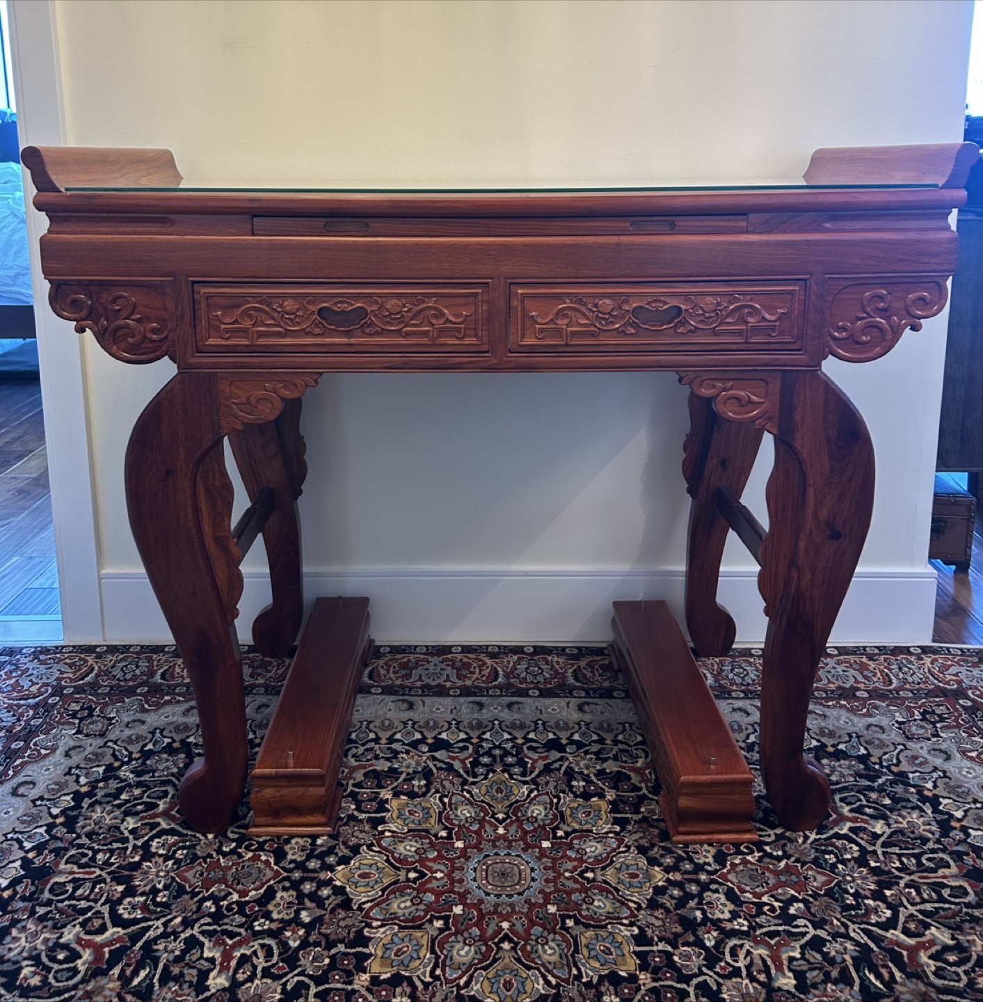 Ornate Rosewood Table with Glass Top - photo 2