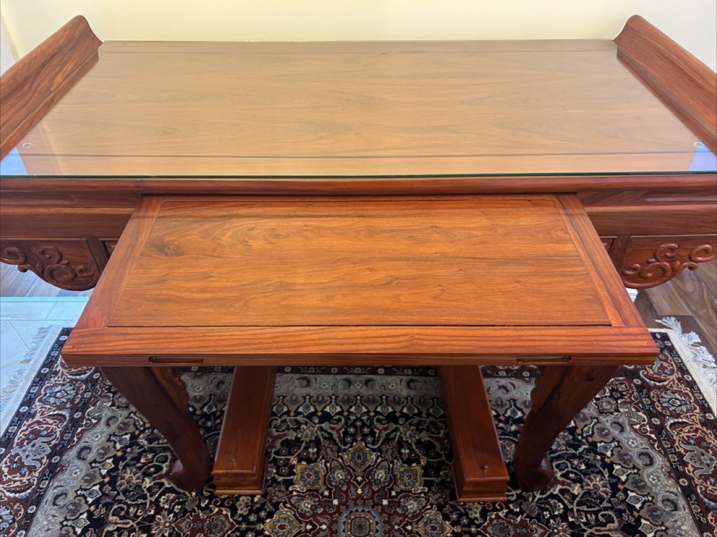 Ornate Rosewood Table with Glass Top - photo 4