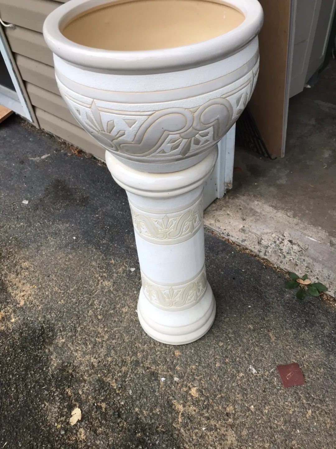 White Ceramic Garden Pedestal Planter thumbnail