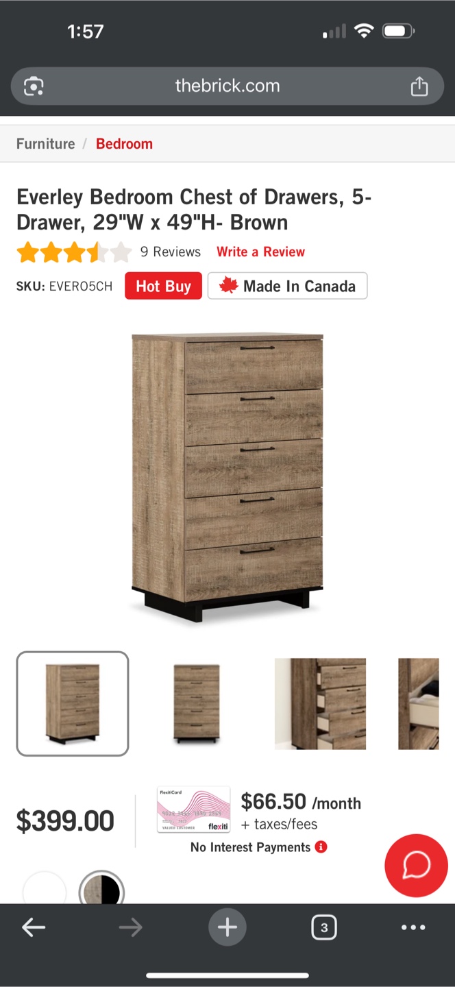 Everley 5-Drawer Chest of Drawers - Brown