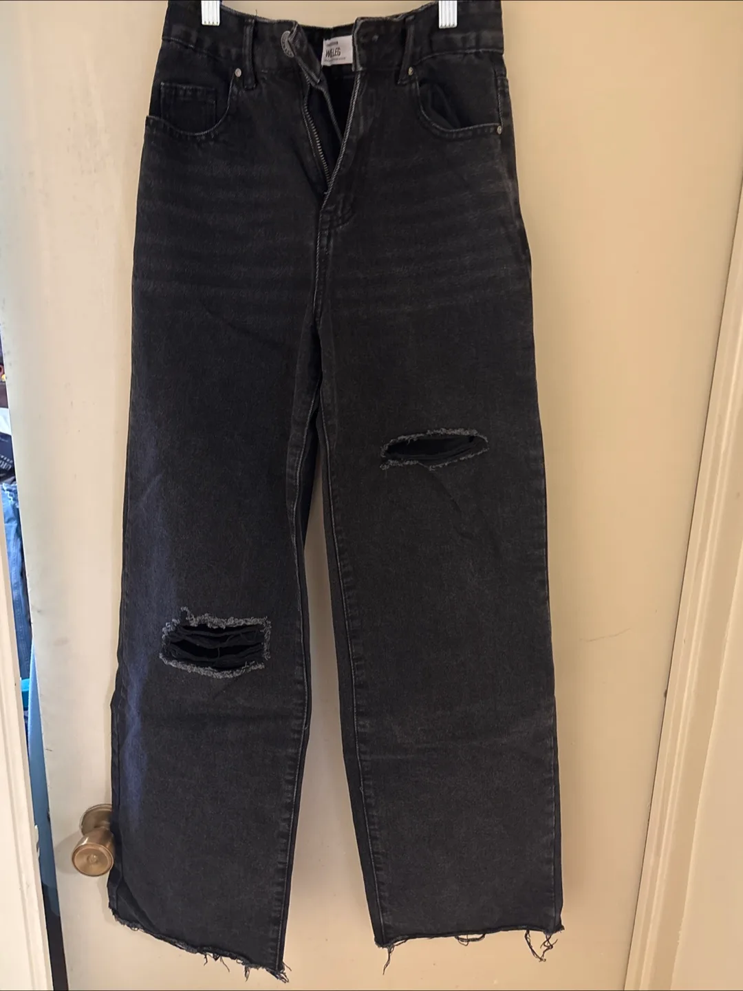 Refuge Denim - Distressed Wide Leg Black Jeans (Size 01) thumbnail