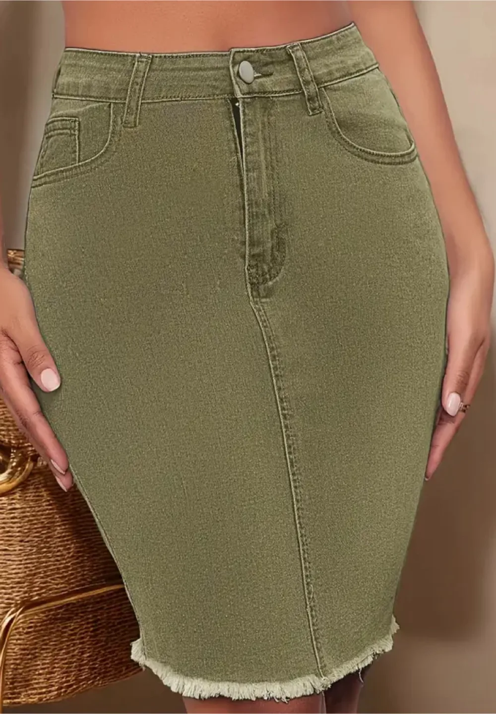 Olive Green Denim Skirt