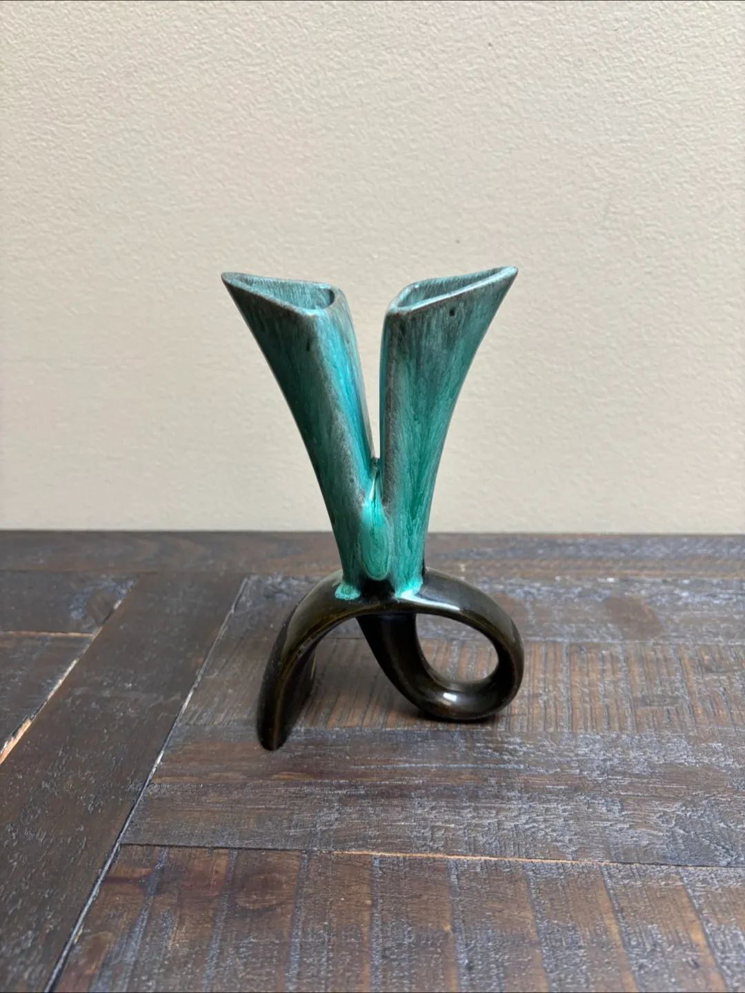 🇨🇦Unique Teal & Brown Ceramic Vase thumbnail
