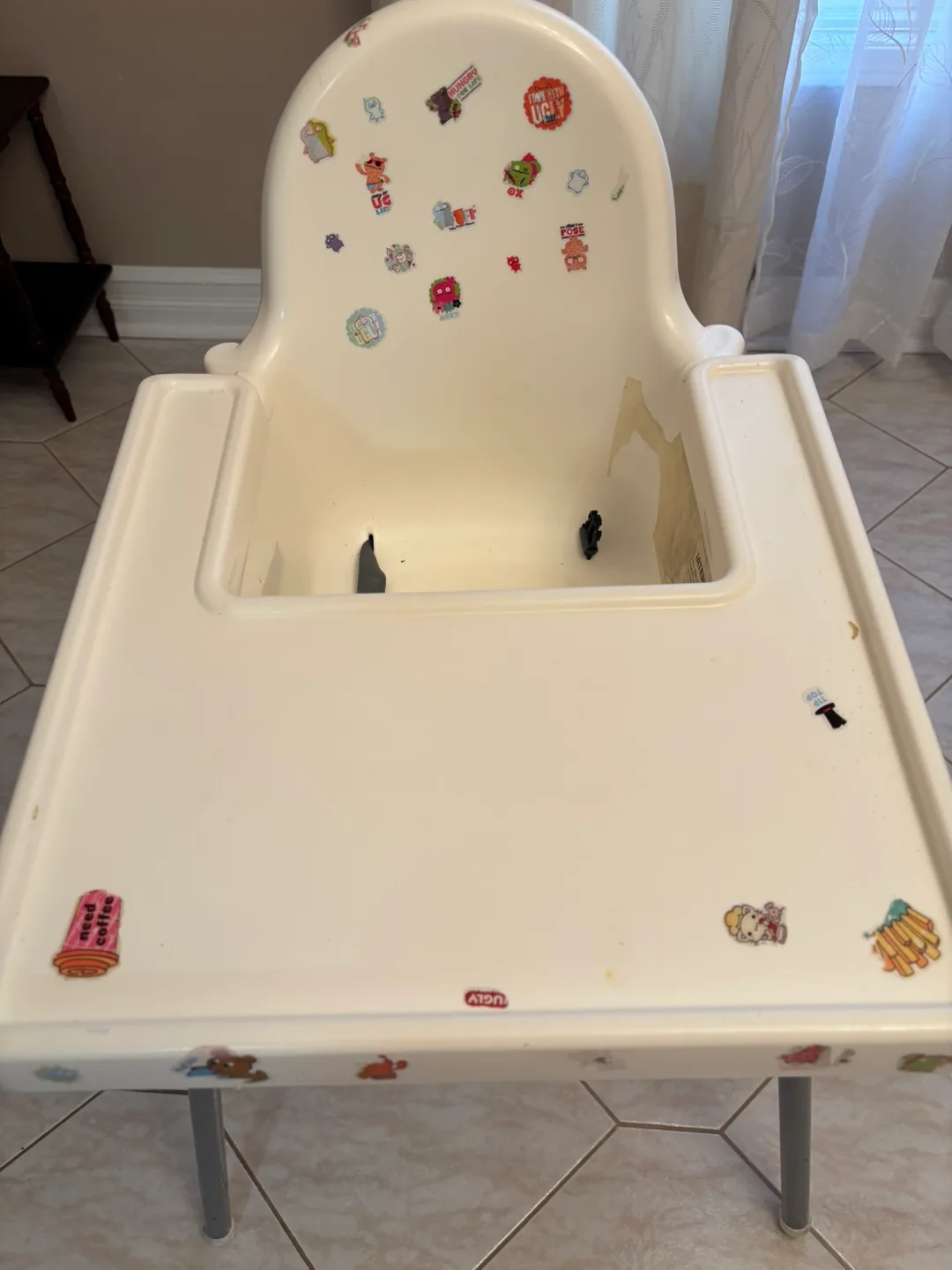 Used White High Chair with Stickers thumbnail