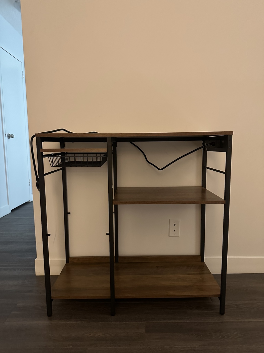 Brown Wood & Black Metal Kitchen Baker's Rack