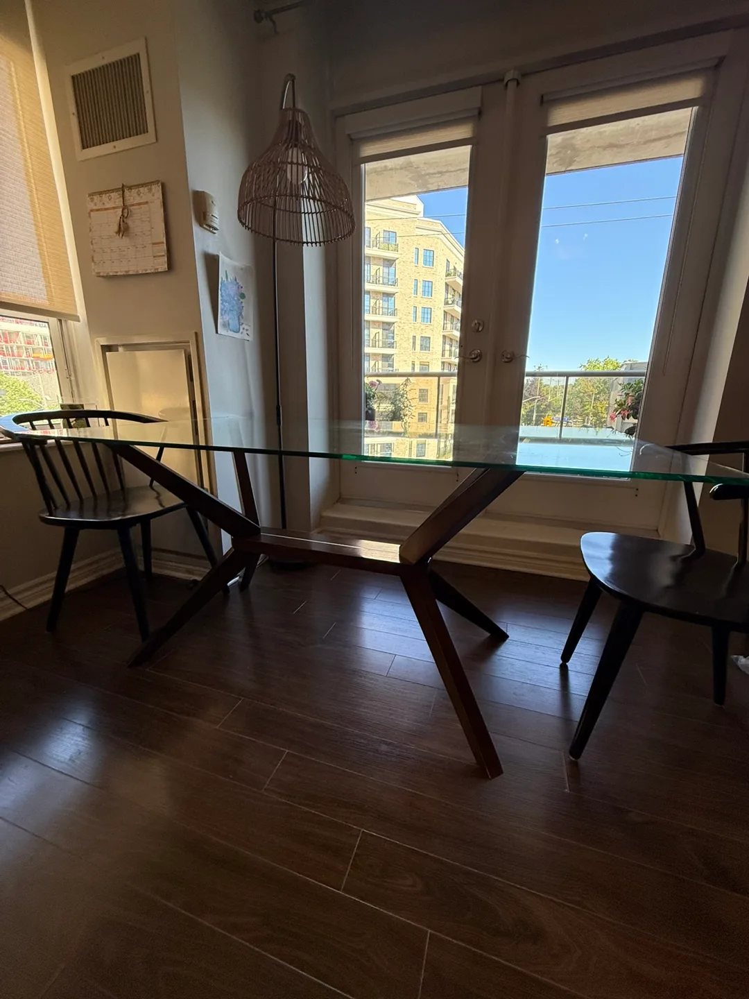 Glass Top Dining Table with Wood Base image indicator(2)