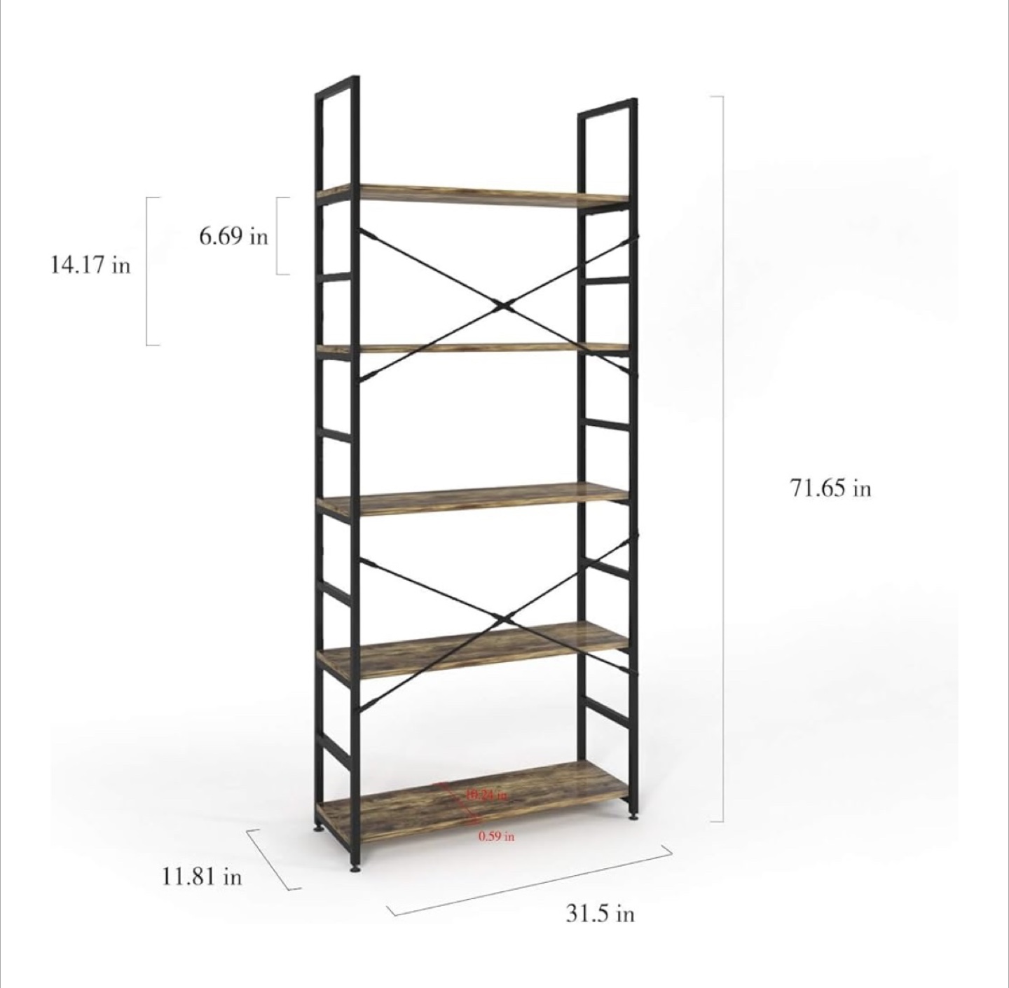 Rustic Brown 6-Tier Bookshelf - photo 3