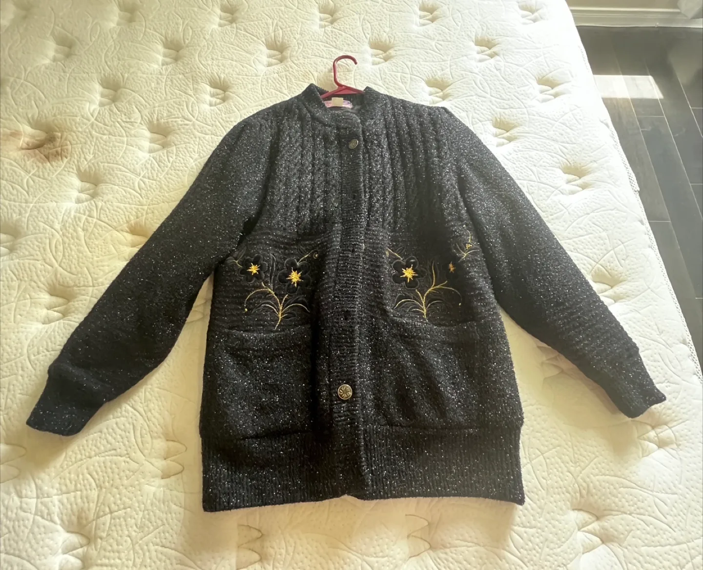Black Cardigan with Floral Embroidery (XL) thumbnail