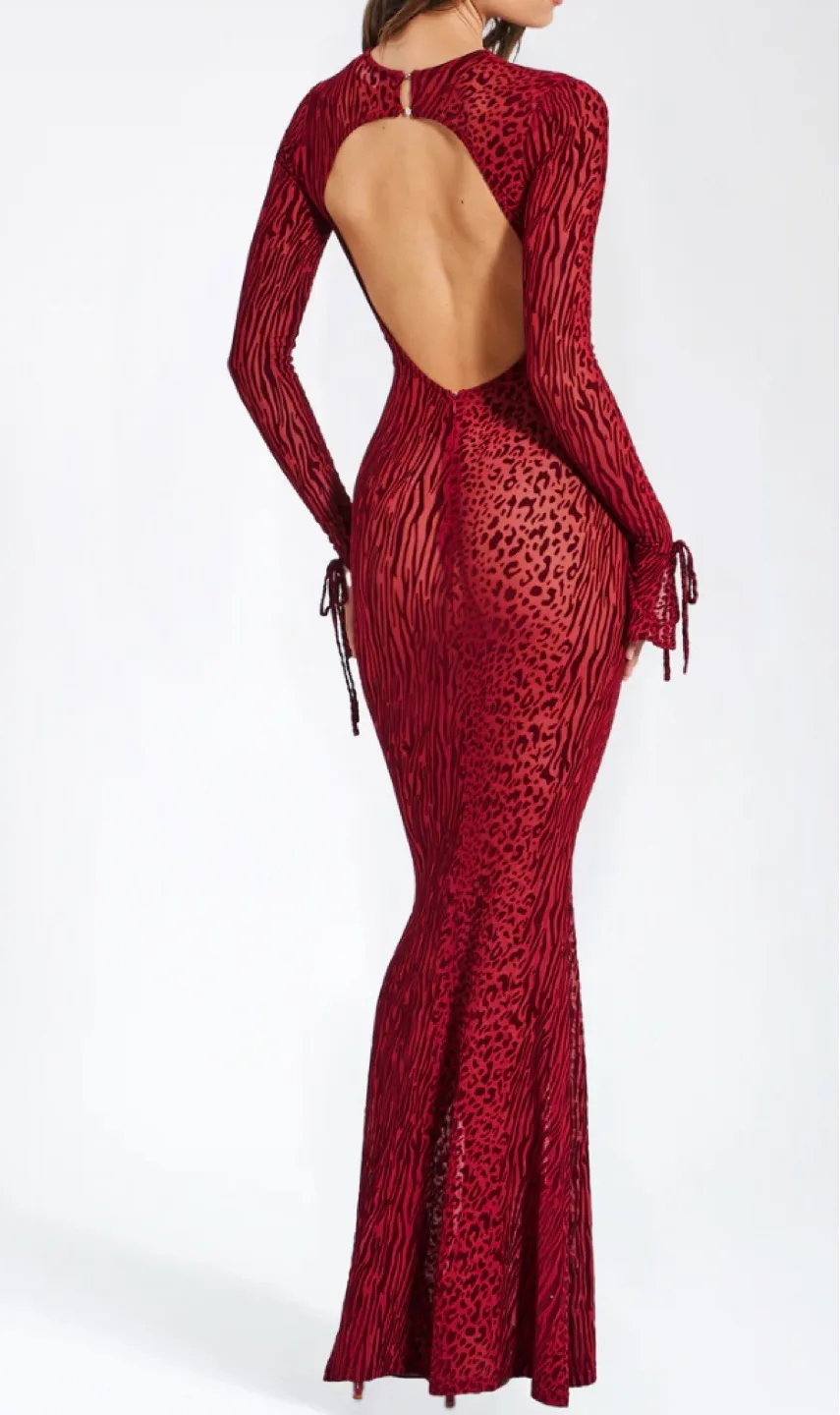 Brand New with Tag: Mesh Animal Print Backless Maxi Dress image indicator(2)