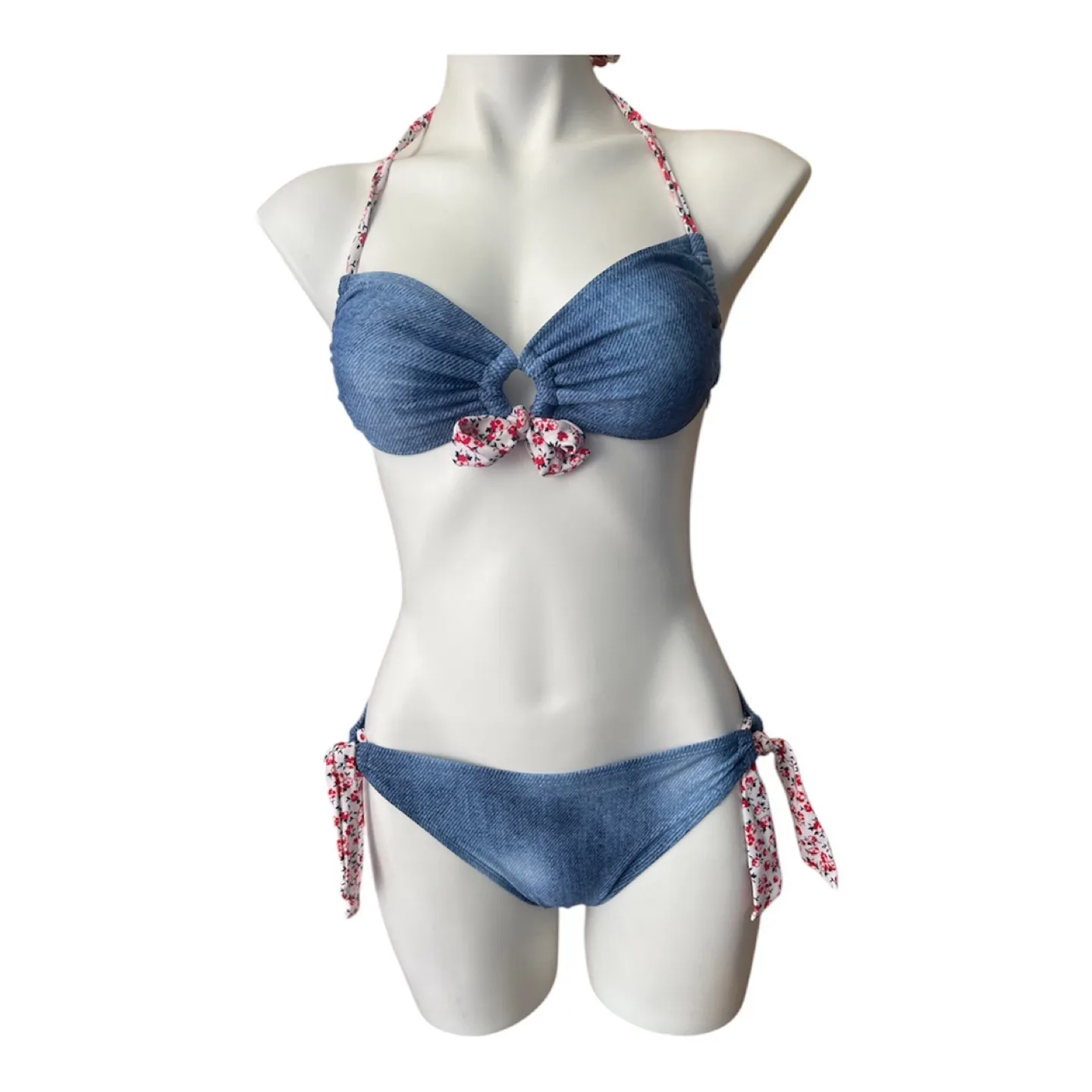 Vintage 2000s Y2K Blue ‘Denim Look’ Bikini Set thumbnail
