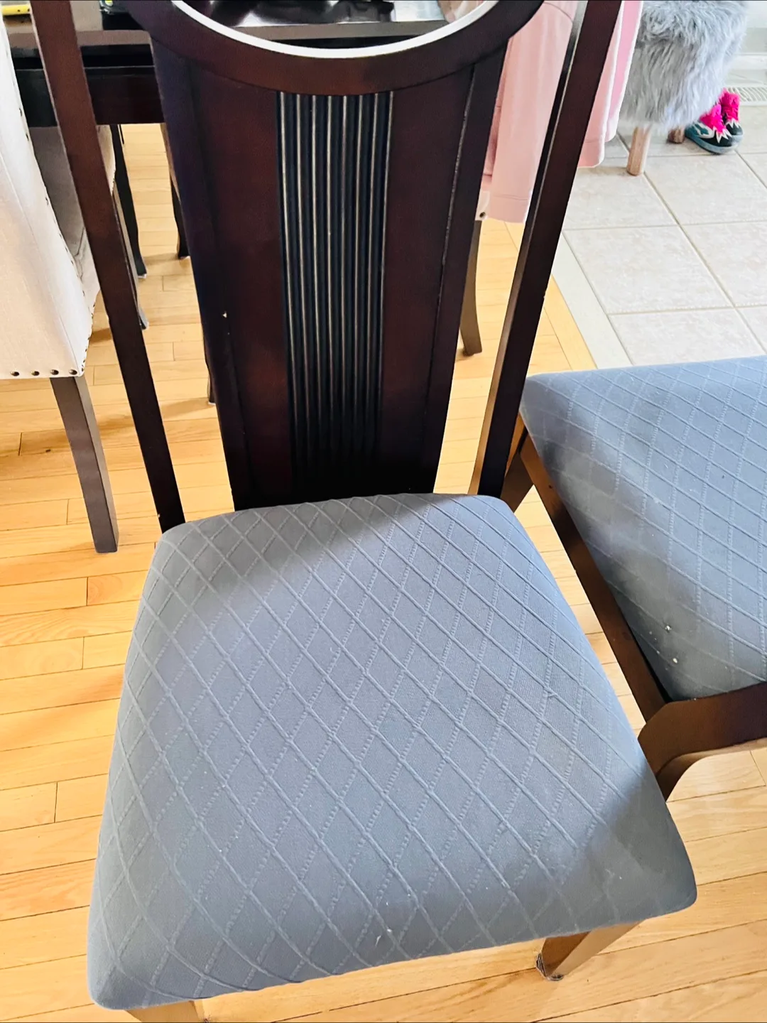 Set of 6 Dining Chairs - Dark Wood & Grey thumbnail