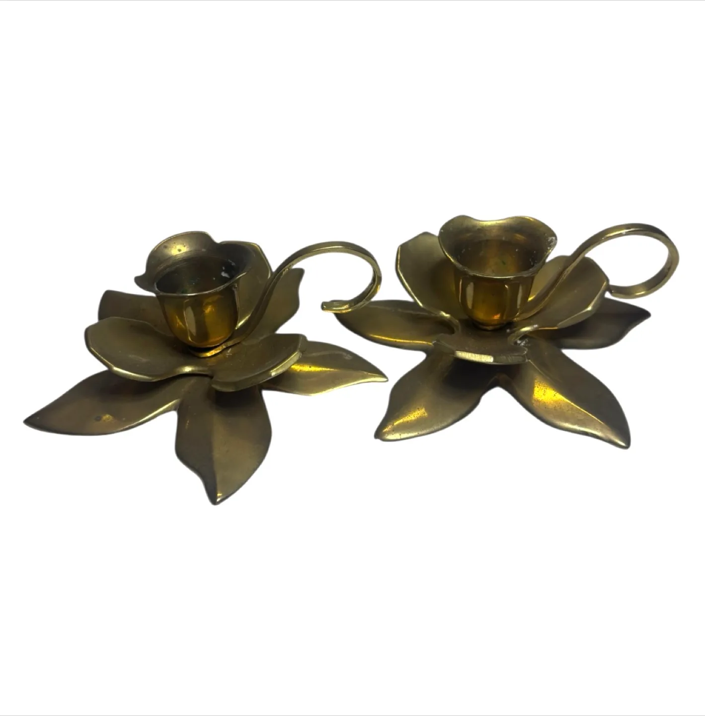 Vintage Brass Lotus Flower Candle Holders - Set of 2 thumbnail