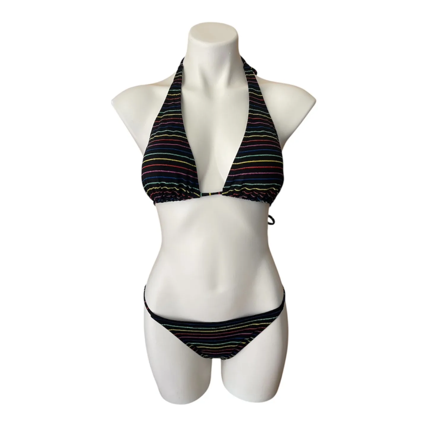 Vintage 2000s Y2K Multi-Colored Striped Bikini Set thumbnail