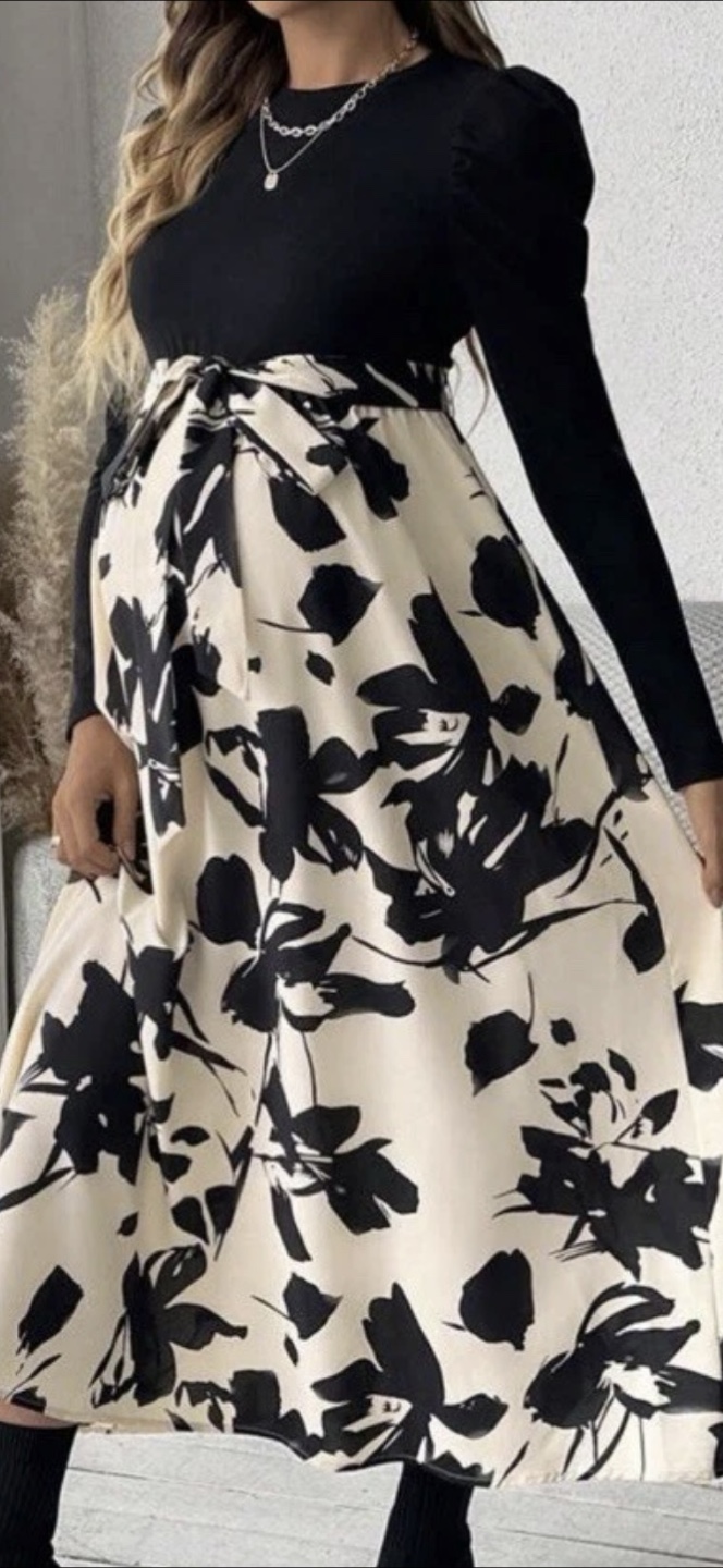 Floral Print Maxi Dress - Black and Beige - photo 2